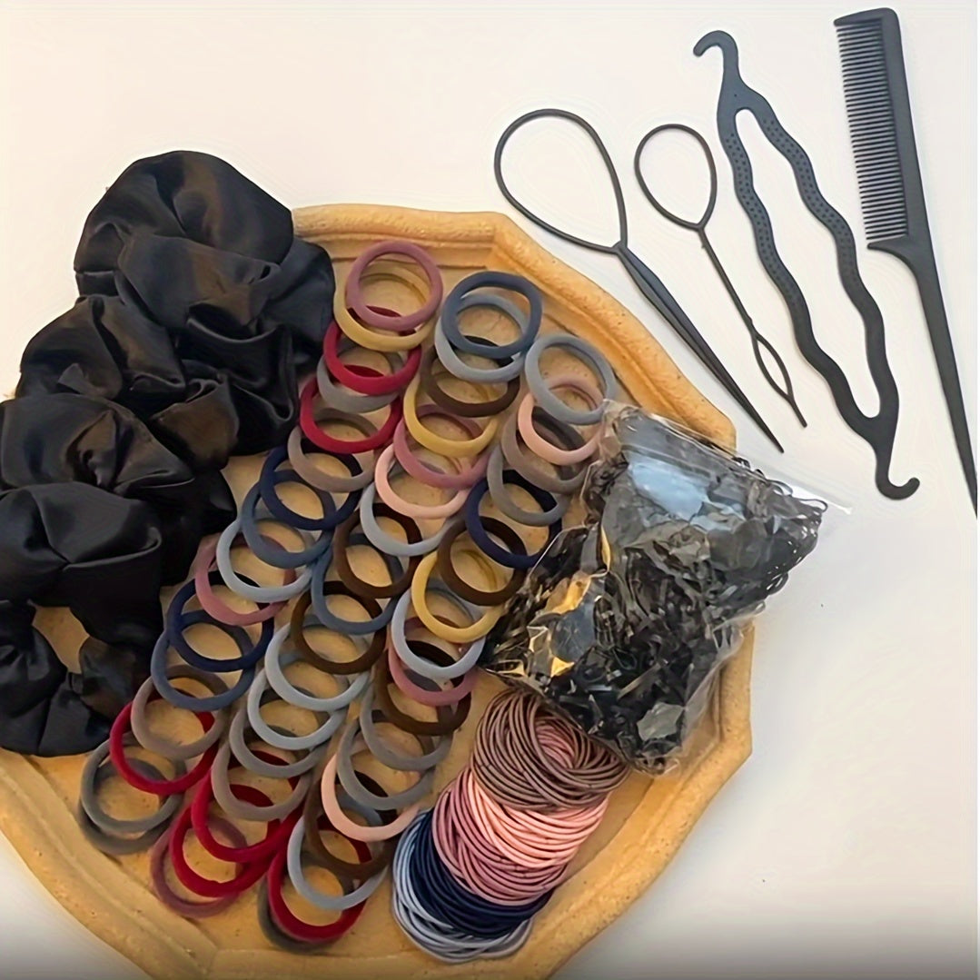 Beautiful Headband color Set, Various Elastic Headbands, Beautiful Large Intestine Headbands, Disposable Rubber Bands, And Complimentary Comb Tools