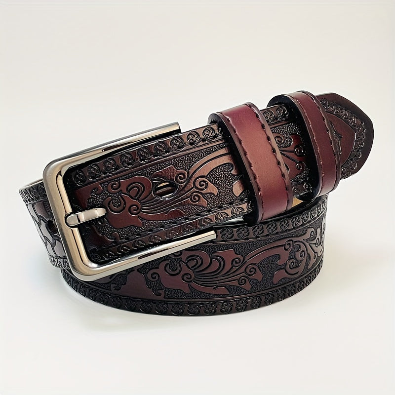 1pc Stay Elegant With Embossed Genuine Leather Casual Men's Belt, Perfect For Daily Wear And Gift For Friend!