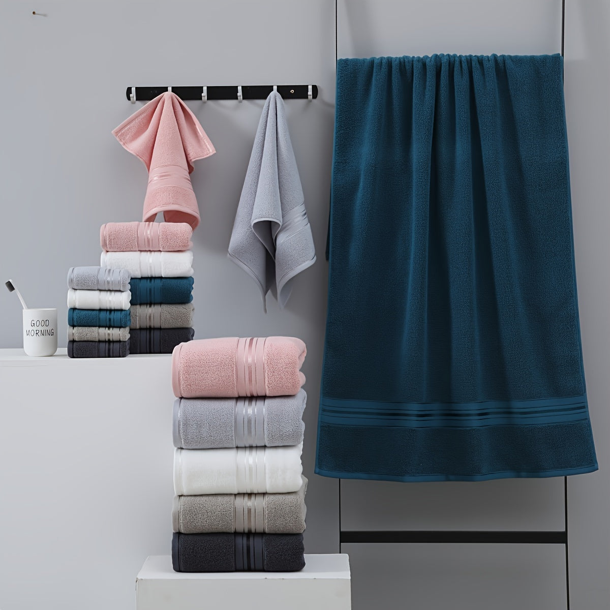 Luxury 6pcs Cotton Towel Set for Hotel Use - Includes 2 Square Towels, 2 Bath Towels, and 2 Bath Towels, Woven Fabric, 450 GSM, Soft, Skin-Friendly, Super Absorbent, Ideal for Bathrooms, Hotels, SPA