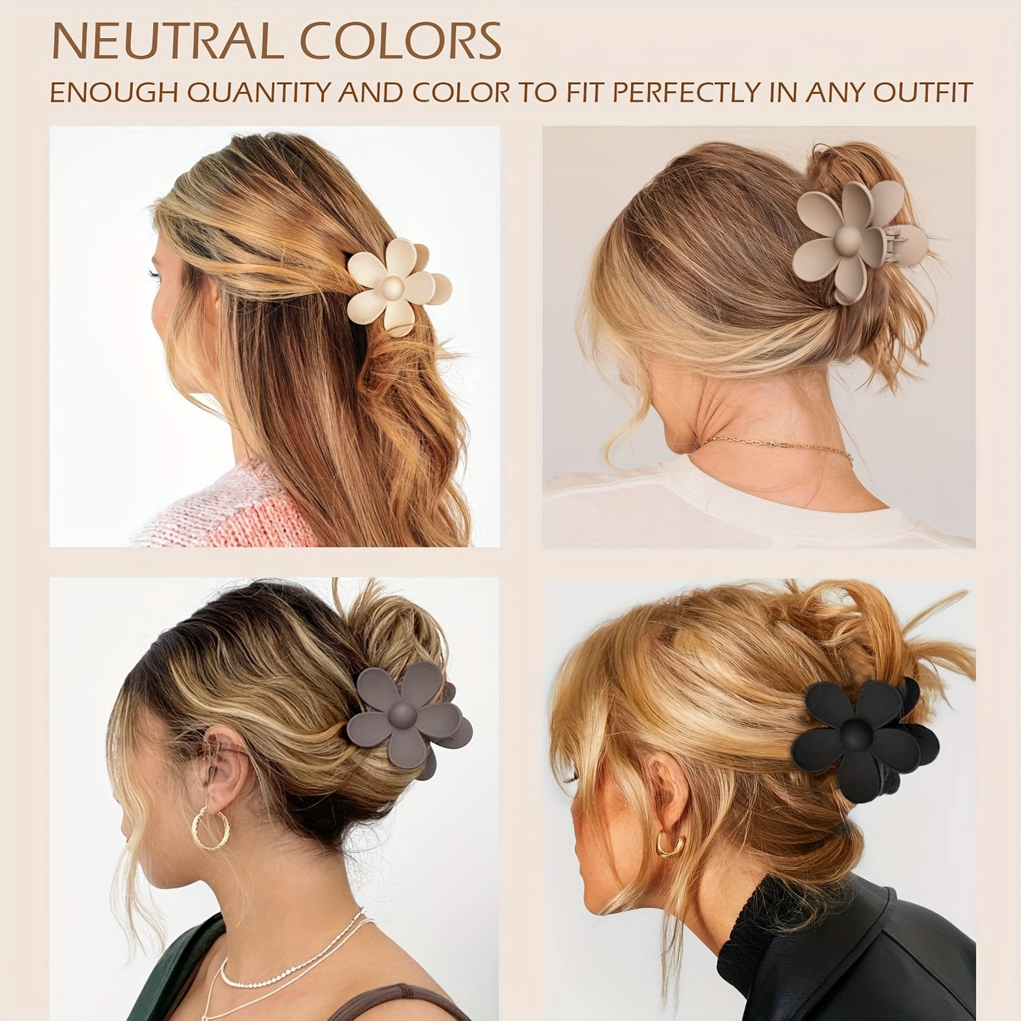 12pcs/set Hair Claw Clips - Flower Shape, Square, Ponytail Holder - Hair Accessories For Women