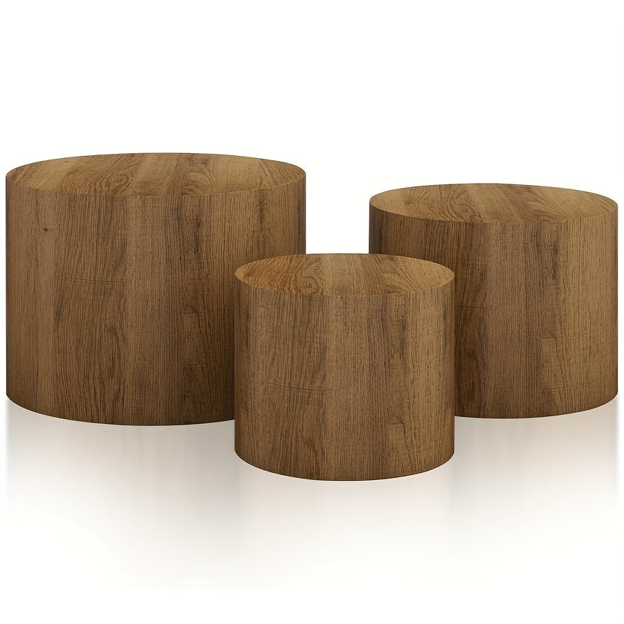 Kinder King Nesting Coffee Table Set Of 3, Round Wooden Coffee Tables, Modern Circle Table For Living Room, Bedroom, Accent Side Table End Table, Saving Space Design And No Need Assembly