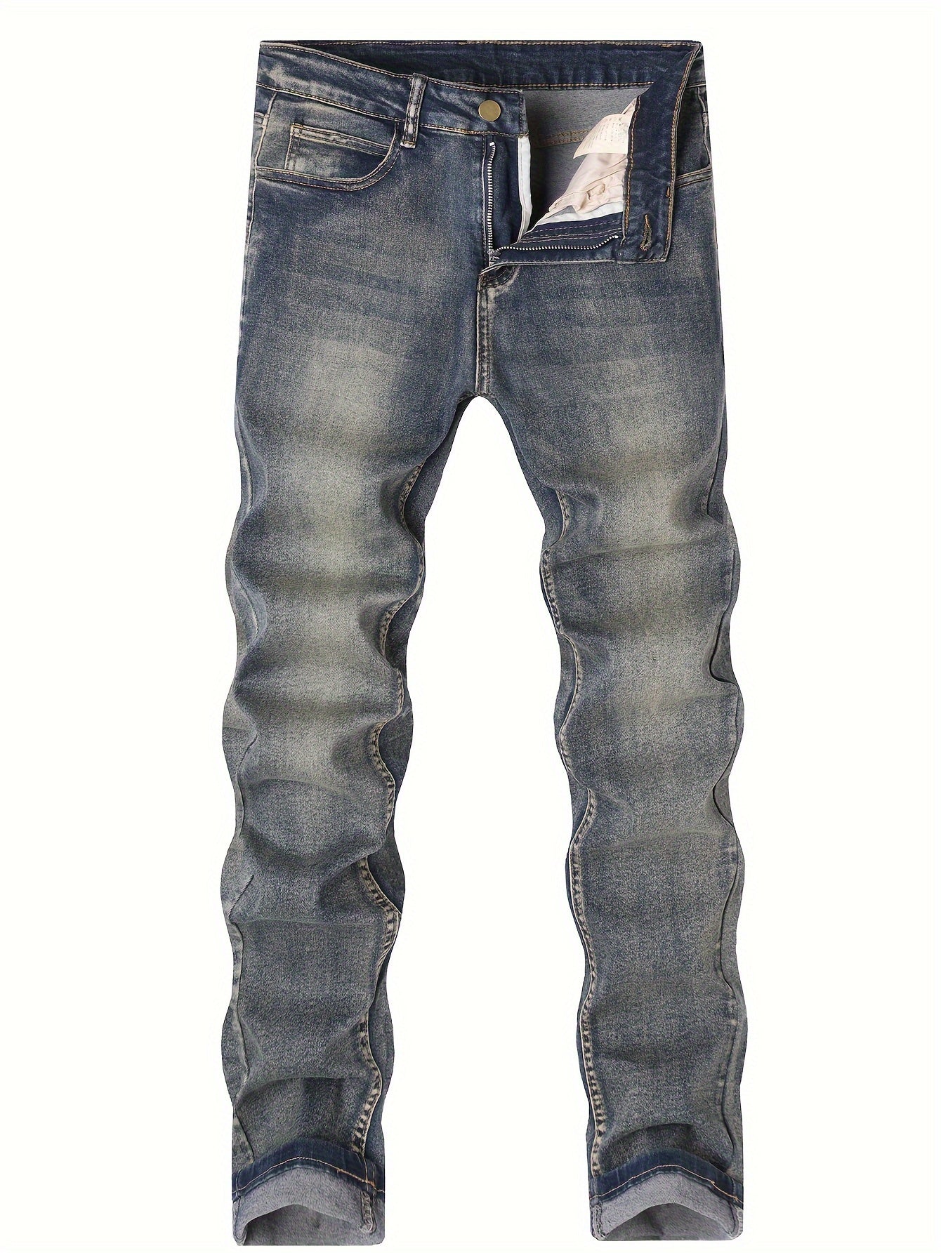 Men's Cotton Blend Slightly Stretch Distressed Jeans, Street Style Slim Fit Bottoms For Men, All Seasons