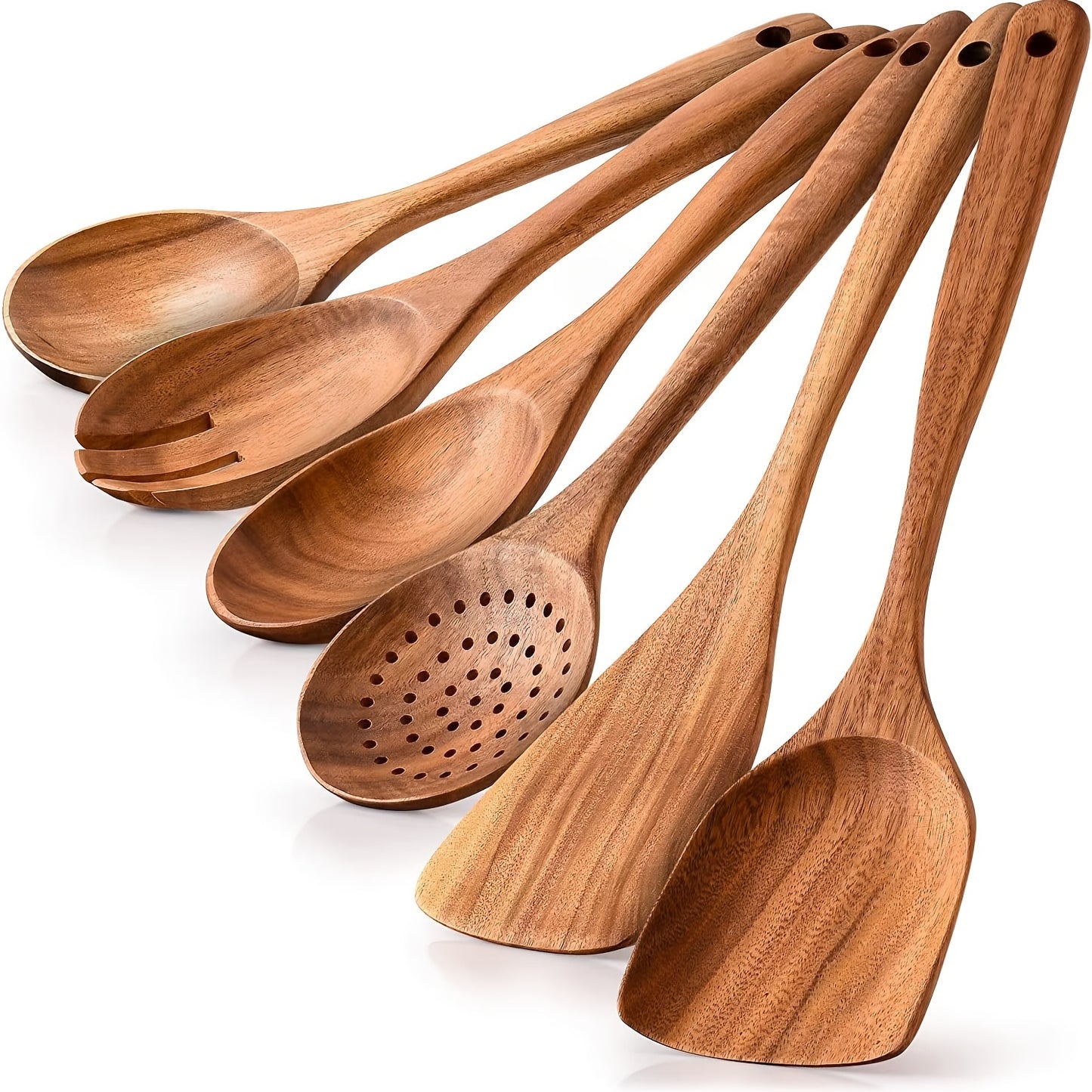 2/6pcs Wooden Easy clean Cooking Spoons, Smooth Teak Wooden Cooking Utensils, Soft And Comfortable Cooking Wooden Spoons, Non Stick Wooden Cooking Utensils, Wooden Spoons Set