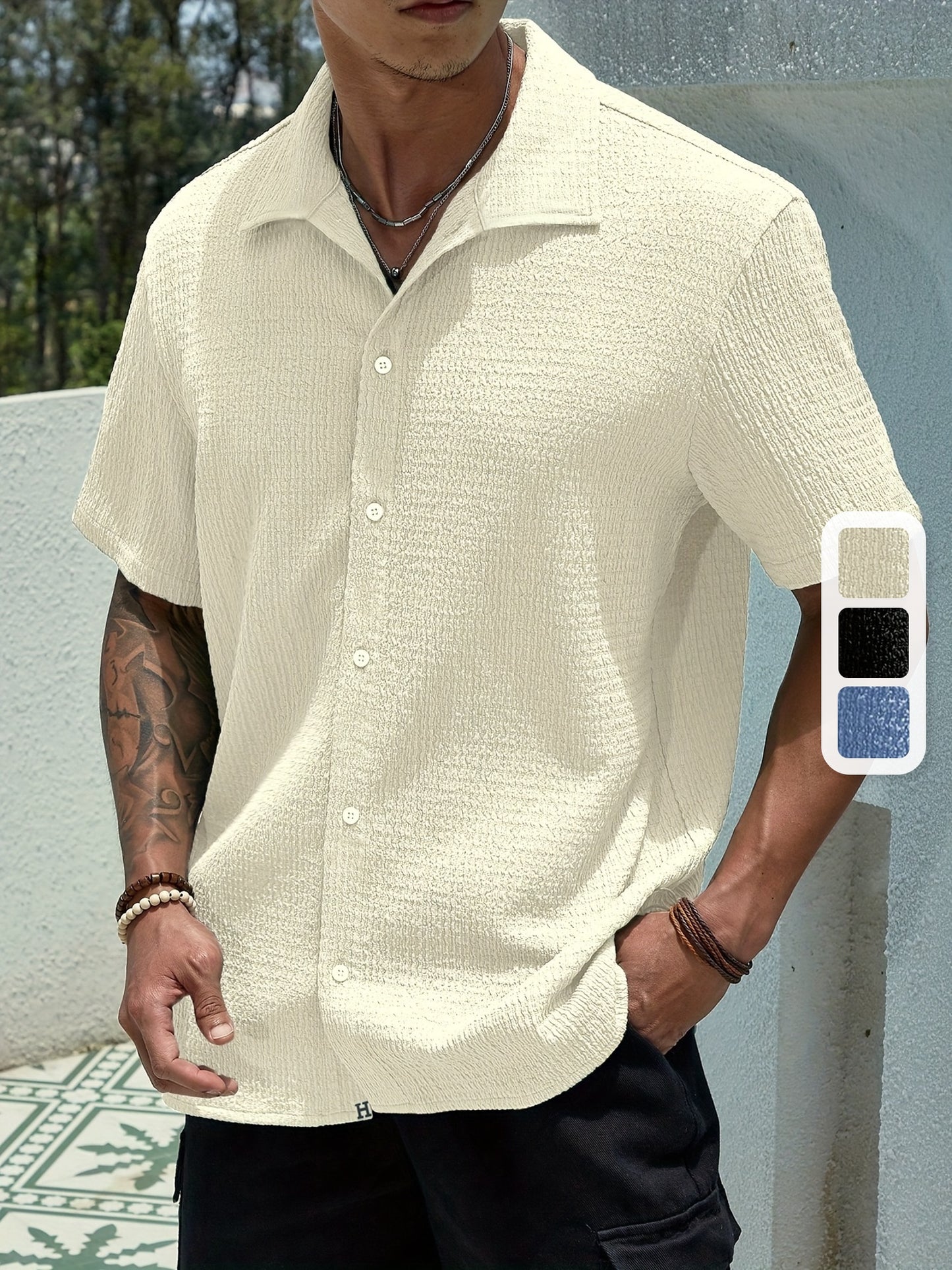 Modern Men's Solid Color Lapel T-Shirt for Office and Casual Wear