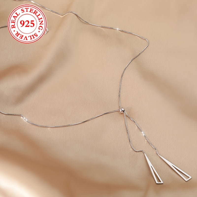 925 Sterling Silver Geometric Triangle Adjustable Pull-Chain Lariat Necklace -Elegant Minimalist Style