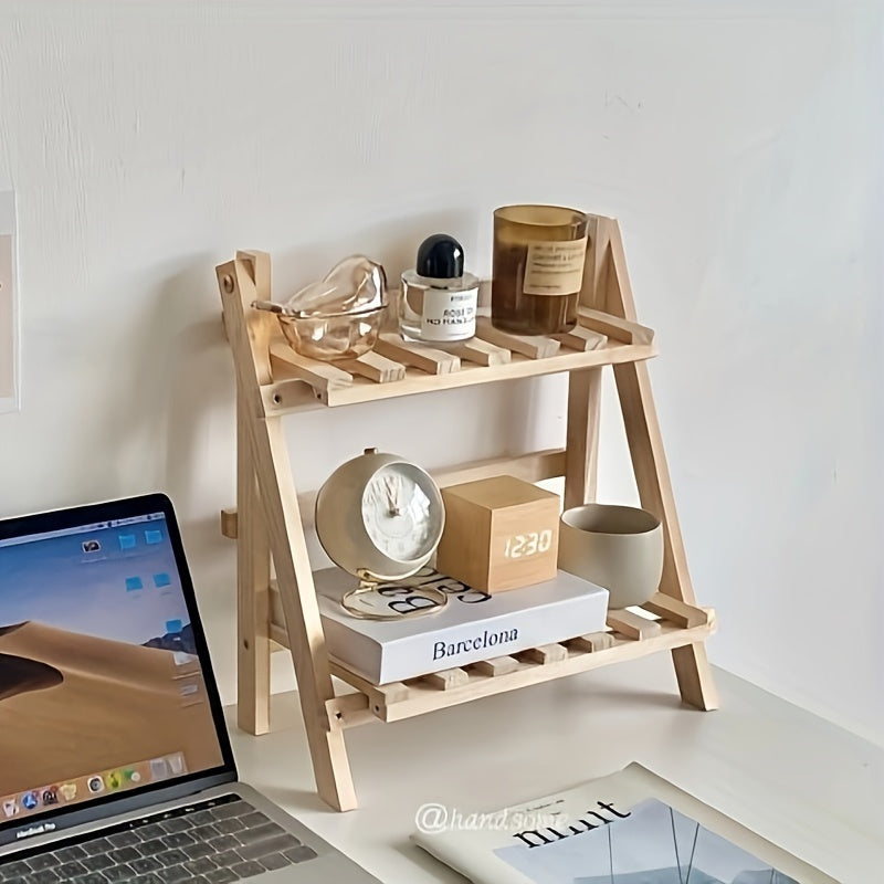 Mimi 2-Tier Wooden Desktop Storage Shelf - Stylish Trapezoidal Design - Durable Organizer Rack for Easy Access Stationery Storage - Perfect for Dorm Home School Office Enhances Workspace Aesthetics