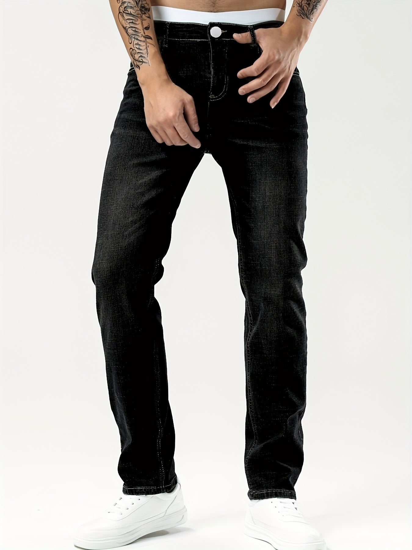 Men's Chic Straight Leg Stretch Jeans - Casual All-Match Style