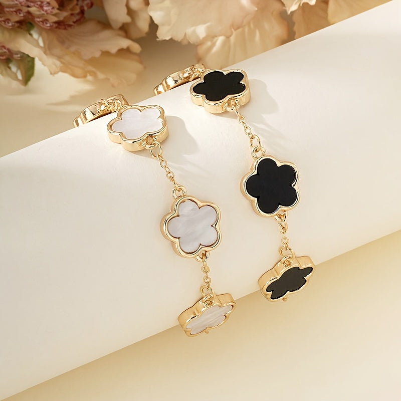 2 Pcs Set Of Exquisite Lucky Clover Flower Latest Design Bracelet Alloy Jewelry Elegant Leisure Style For Women Daily Dating Hand Decor