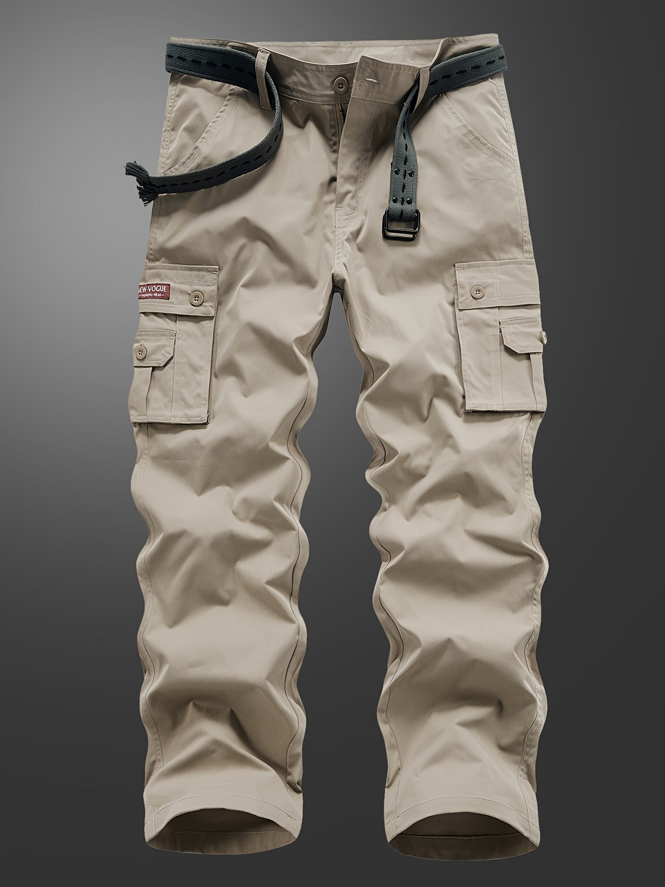 New Men's Spring/Fall Polyester Cargo Pants - Solid Color Regular Fit Woven Trousers with Multiple Pockets for Hiking & Daily Casual Wear - Non-Stretch Fabric, 100% Polyester Composition - Placket Closure