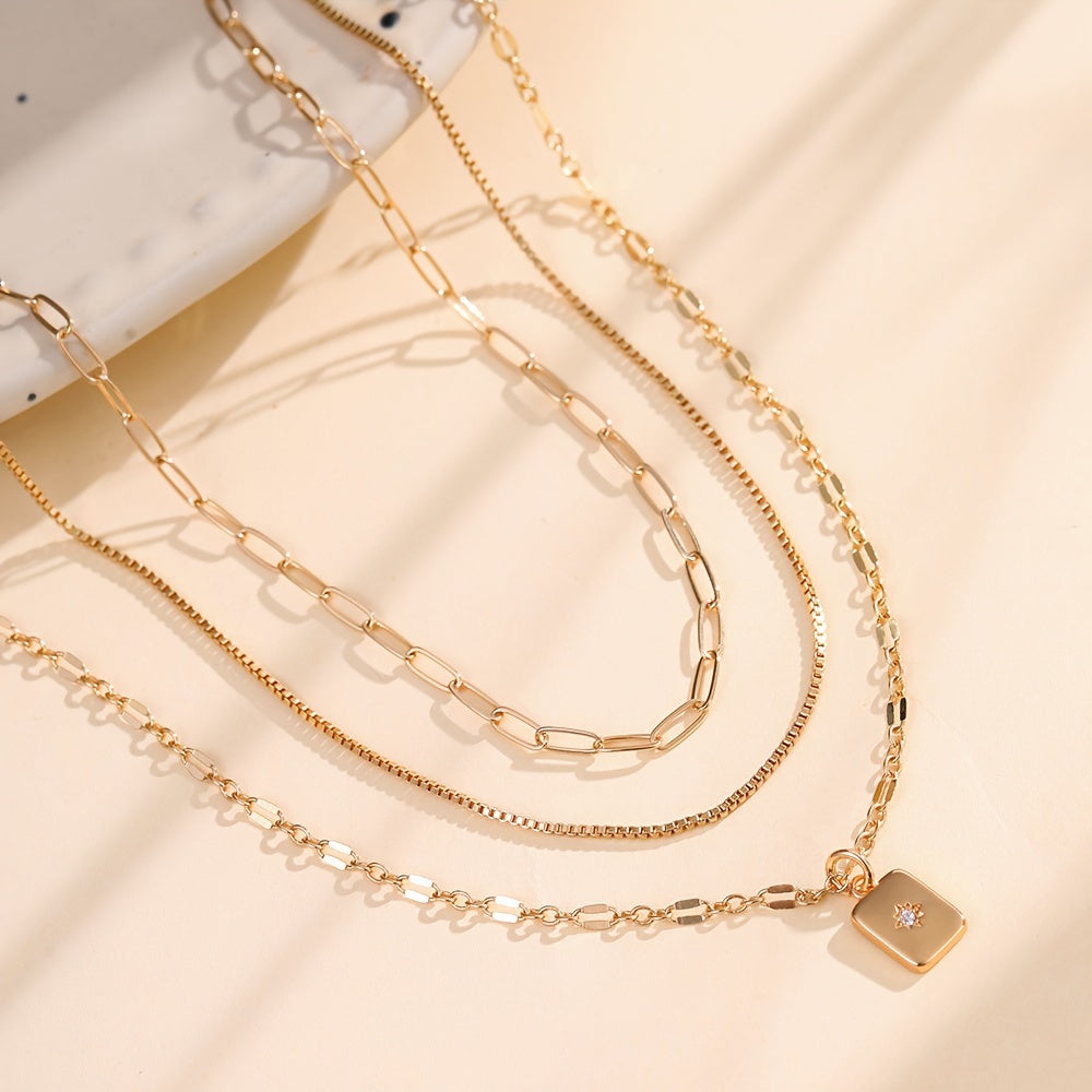 Elegant 3pcs Vintage Necklace Set with Sparkling Cubic Zirconia Pendants - Perfect for Everyday & Vacation Wear, Durable Copper Jewelry, Ideal Gift for Women
