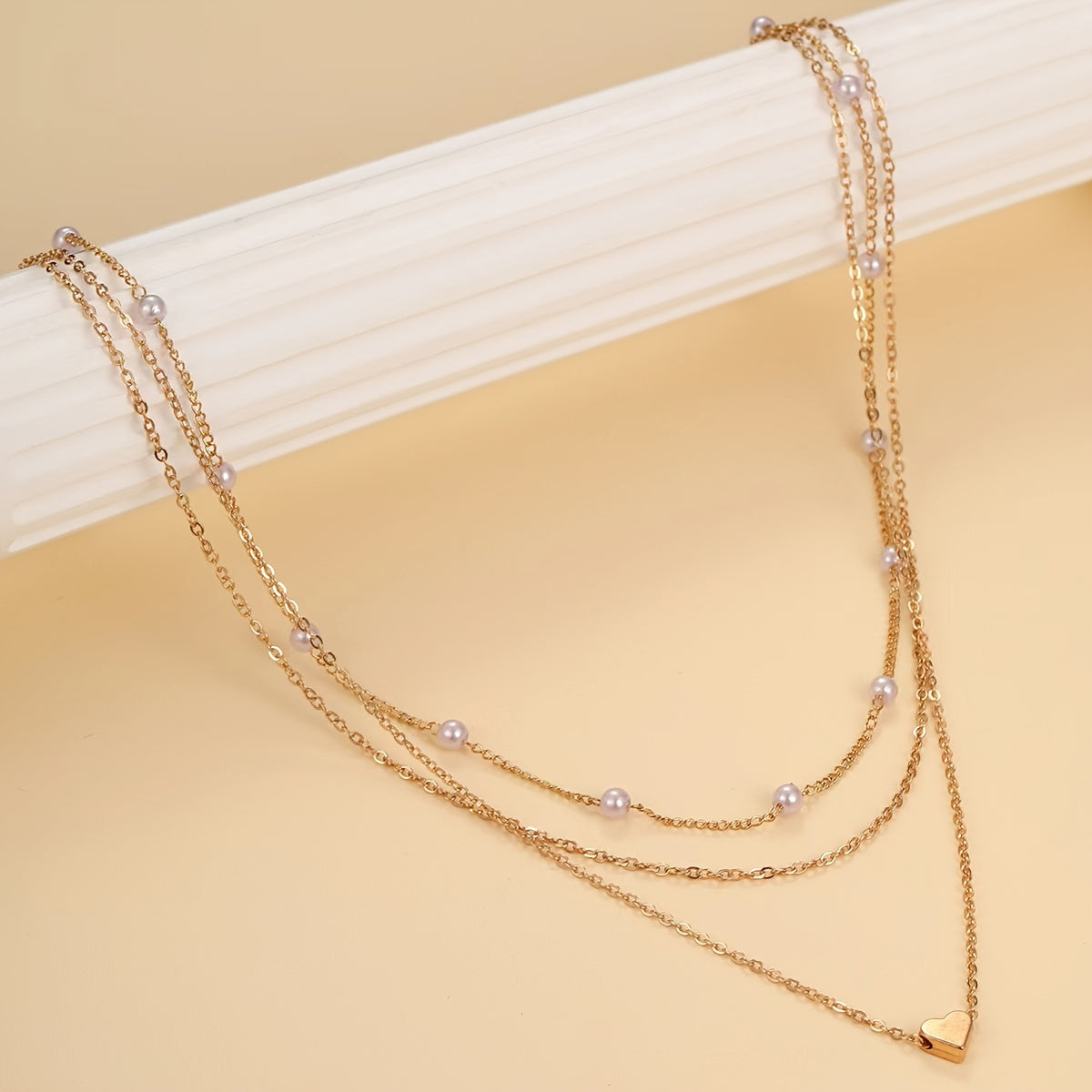Elegant 3pcs Heart Charm & Faux Pearl Necklace Set for Women - Stackable Iron Jewelry, Perfect for Casual Attire or Parties, All-Season Wear