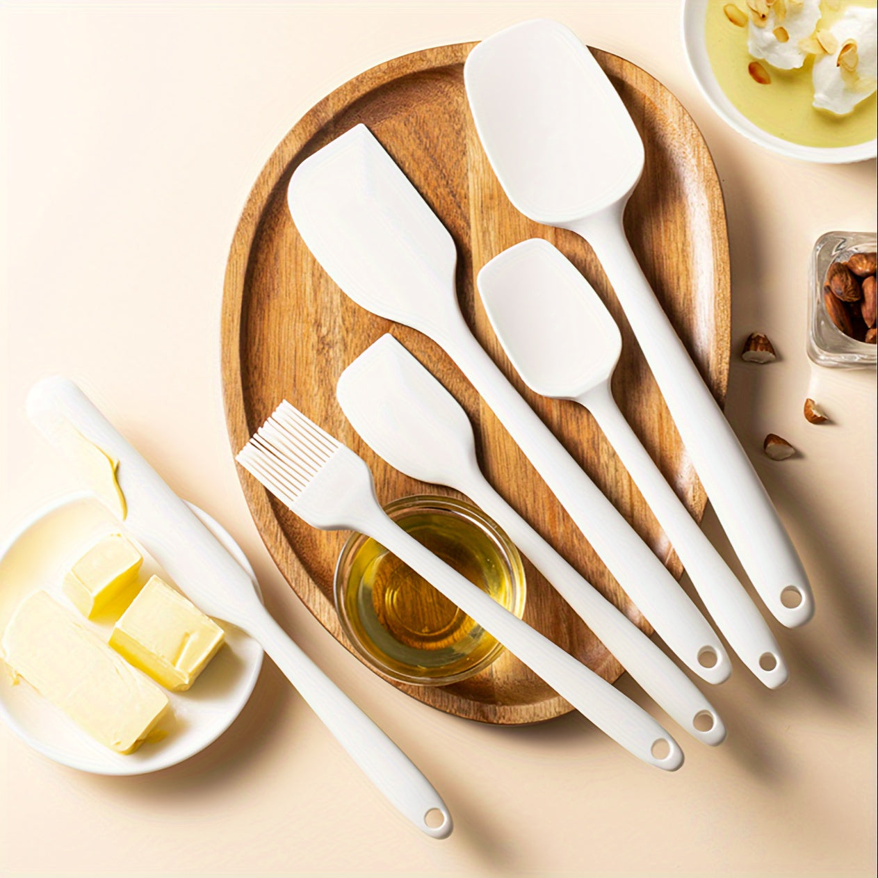 6-Piece Silicone Spatula Set - Food Grade Cake Cream Scraper and Oil Brush, Baking Tools, Kitchen Gadgets for Christmas, Halloween, Easter, Thanksgiving, Valentine's Day