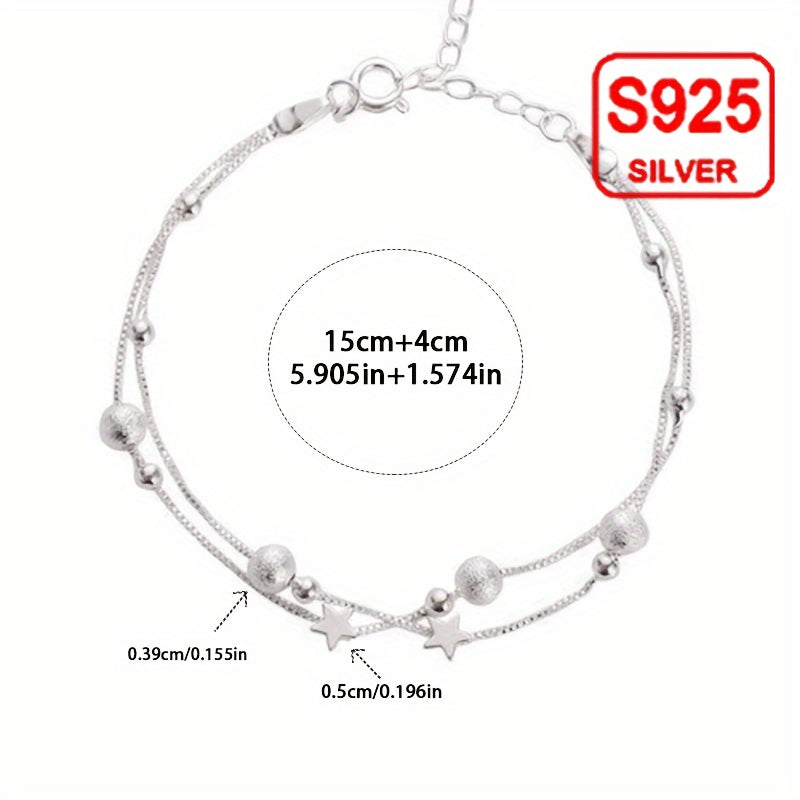 925 Sterling Silver Double Layer Star Design Bracelet - Elegant, Boho Style