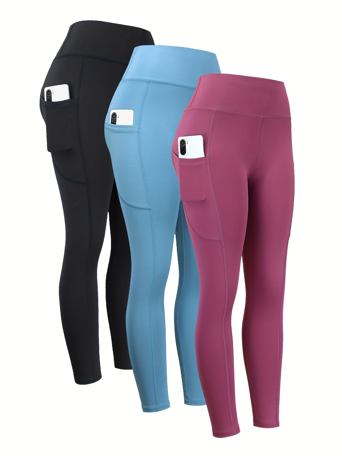 4pcs Deal Set High-Waisted Yoga Leggings with Pockets for Women, Solid Color, Tight Fit Activewear