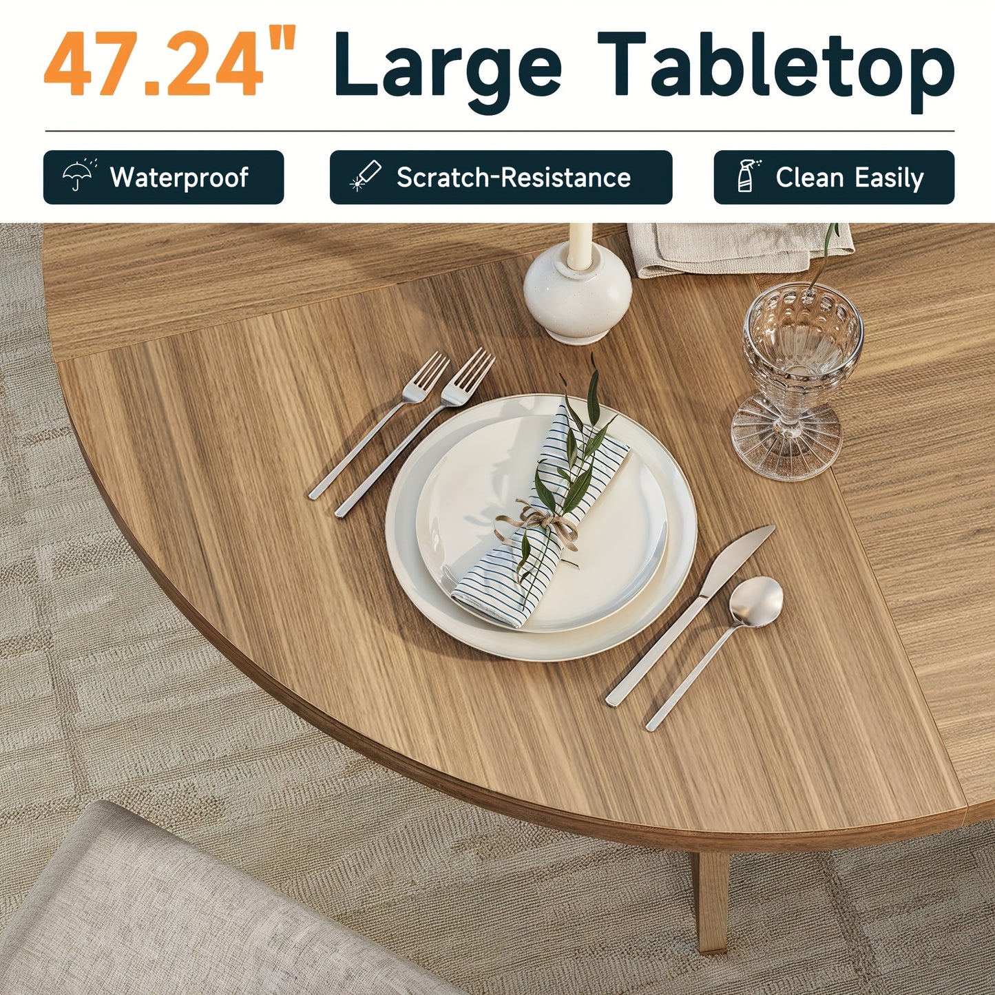 47.24 Inch Round Farmhouse Pedestal Dining Table, Rustic Brown, Weather Resistant, Durable, Easy Assembly for 4 People