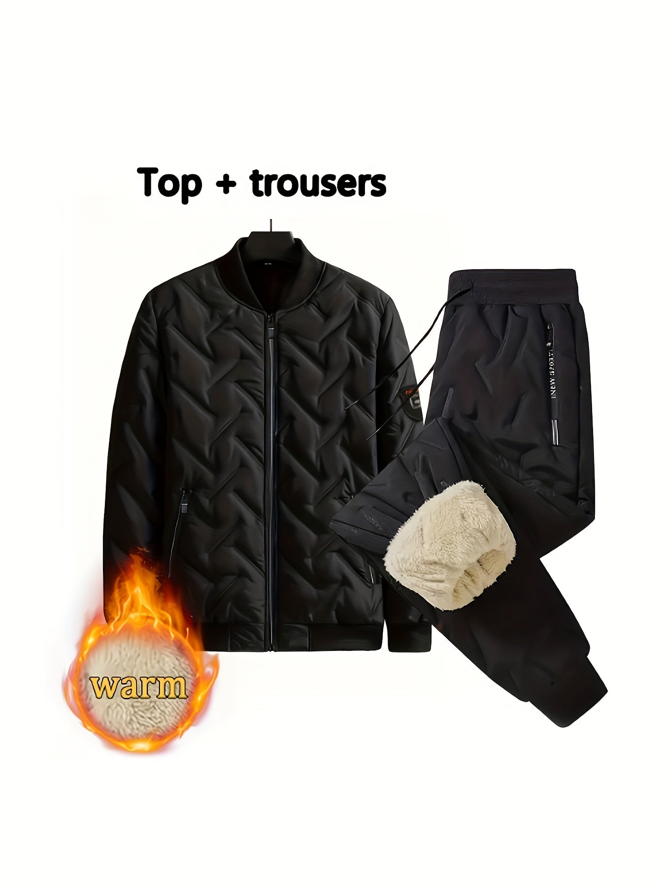 2024 New Men's Lamb Wool Two-piece Set Winter Thickened Sports and Leisure Pants Warm Clothes