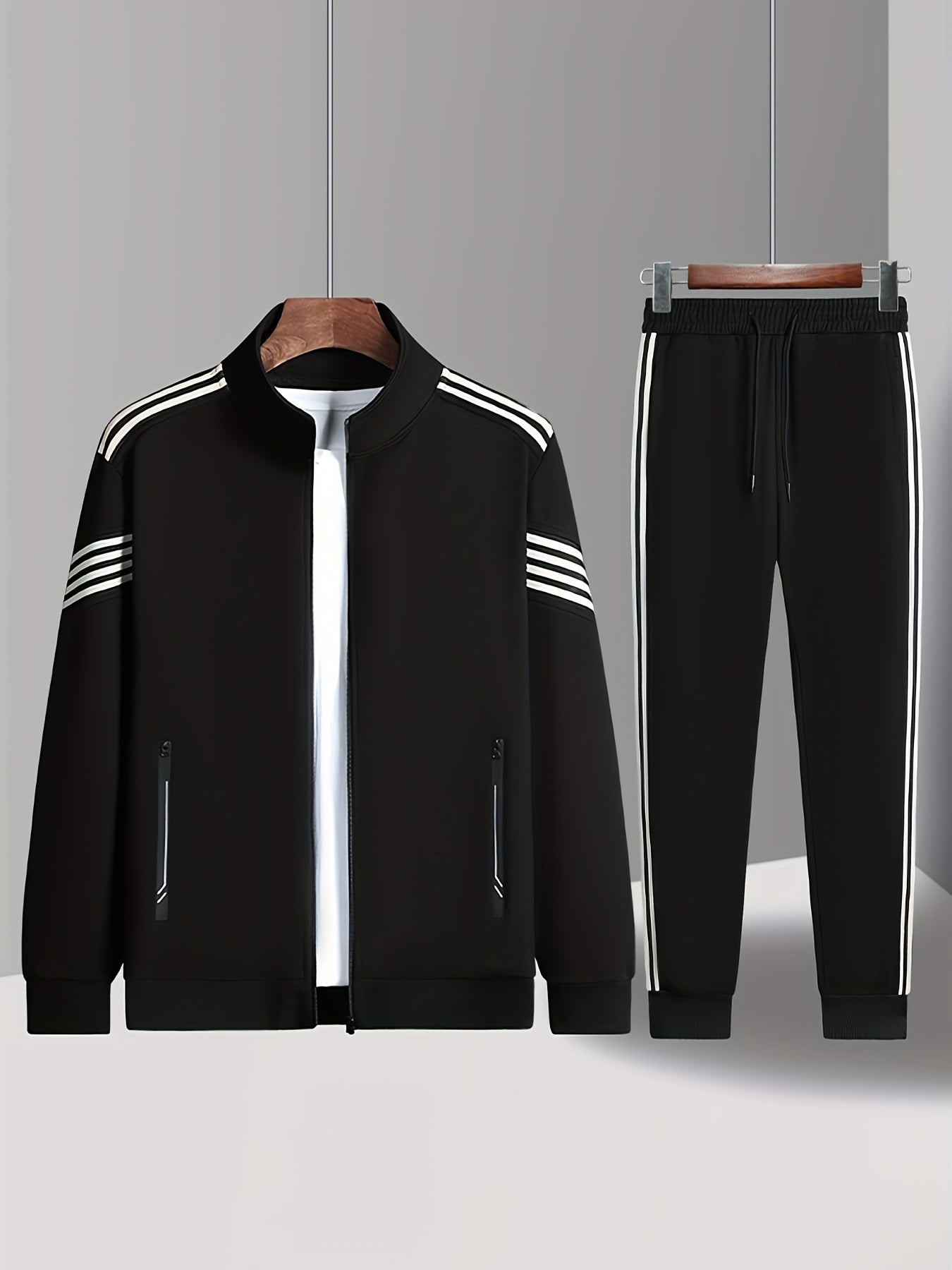 Men's Athletic Tracksuit Set - Comfortable Full Zip Jacket & Drawstring Jogger Pants - Versatile Sportswear, Ideal For Gym, Running, Casual Wear