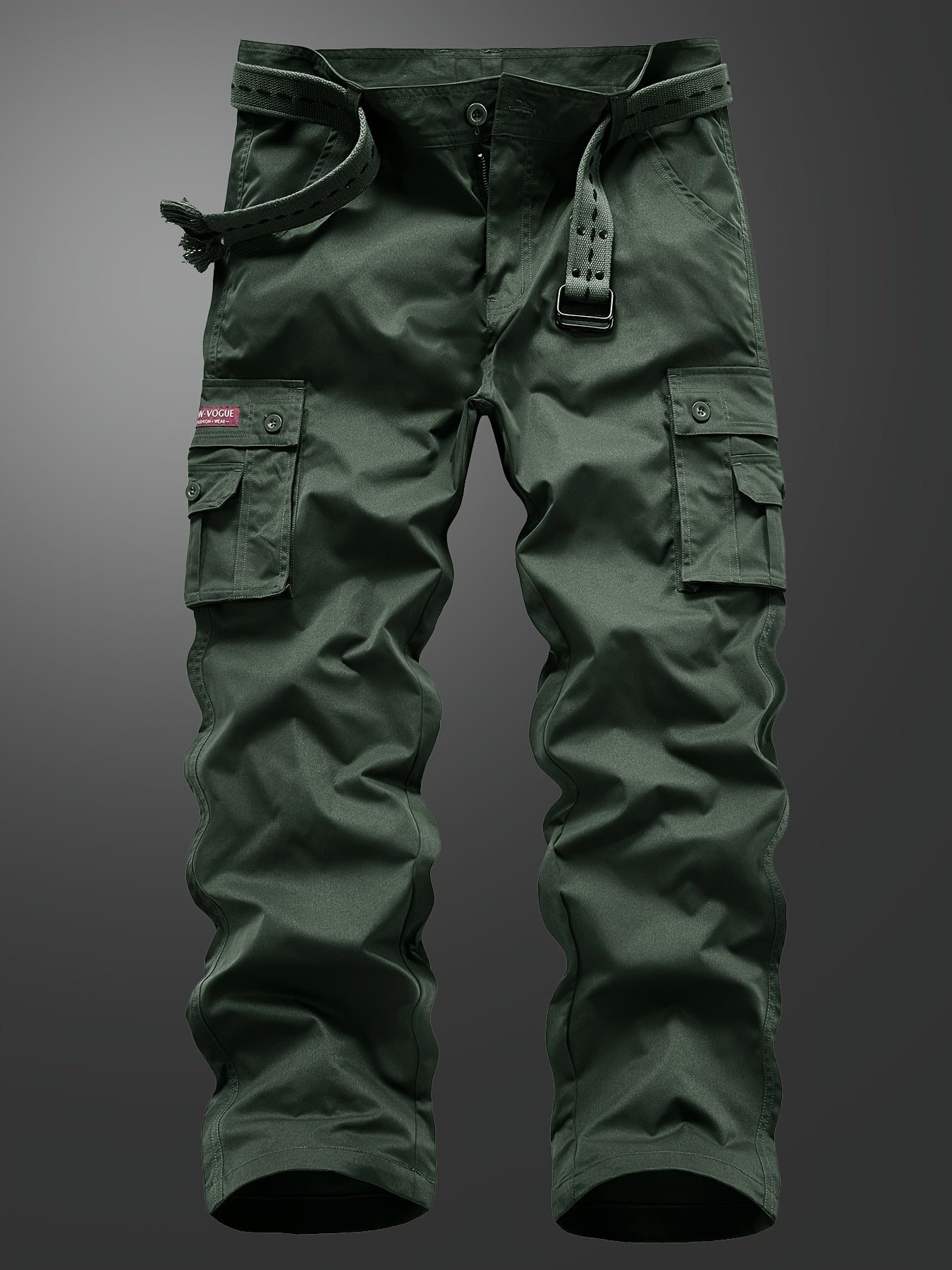 New Men's Spring/Fall Polyester Cargo Pants - Solid Color Regular Fit Woven Trousers with Multiple Pockets for Hiking & Daily Casual Wear - Non-Stretch Fabric, 100% Polyester Composition - Placket Closure
