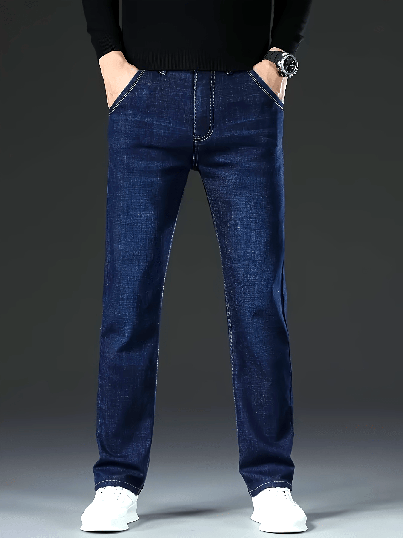 Men's Classic Stretch Denim Jeans - Versatile & Stylish, Comfort Fit Straight-Leg Pants in Deep Blue | Cotton Blend, Machine Washable | Perfect for All Seasons