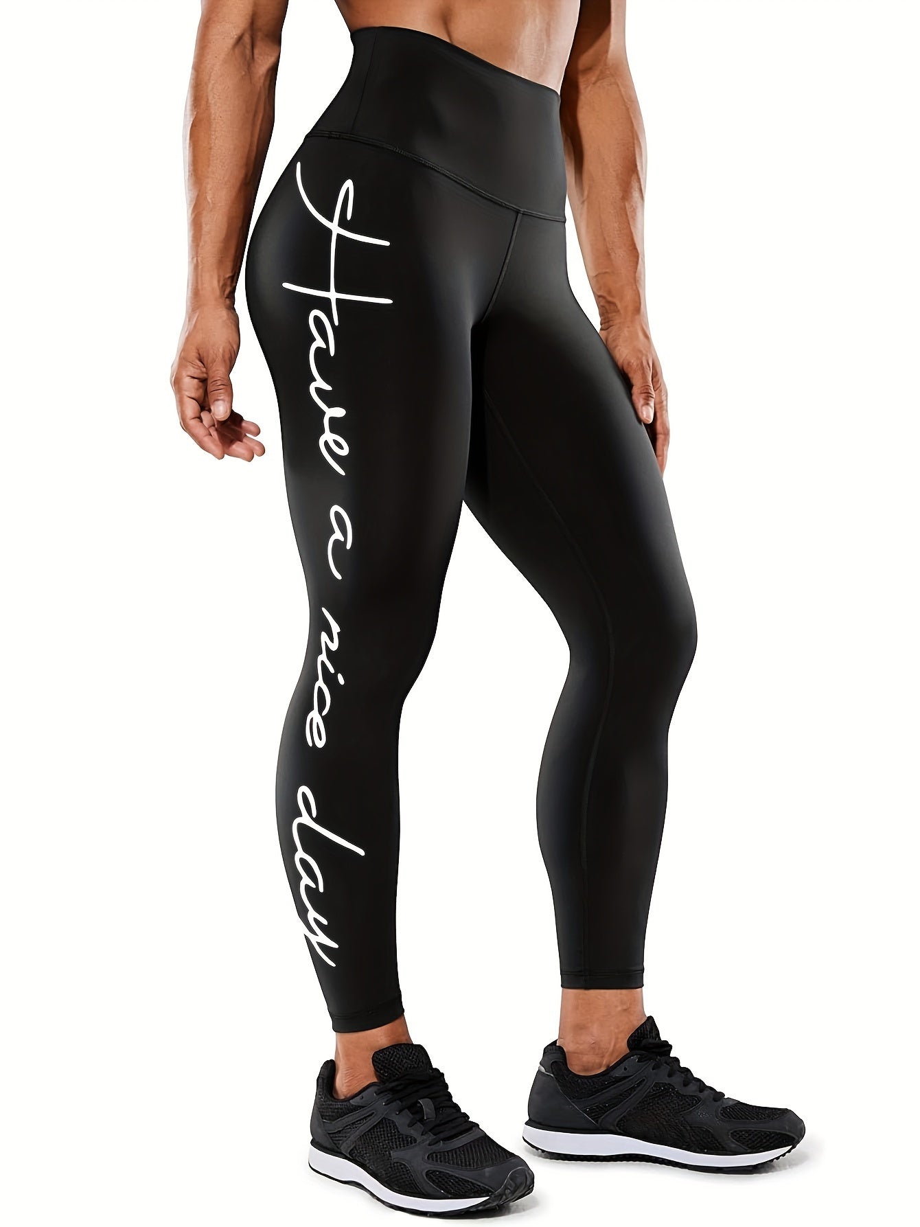 Women's Sports Leggings with Logo - Push Ups, High Elasticity