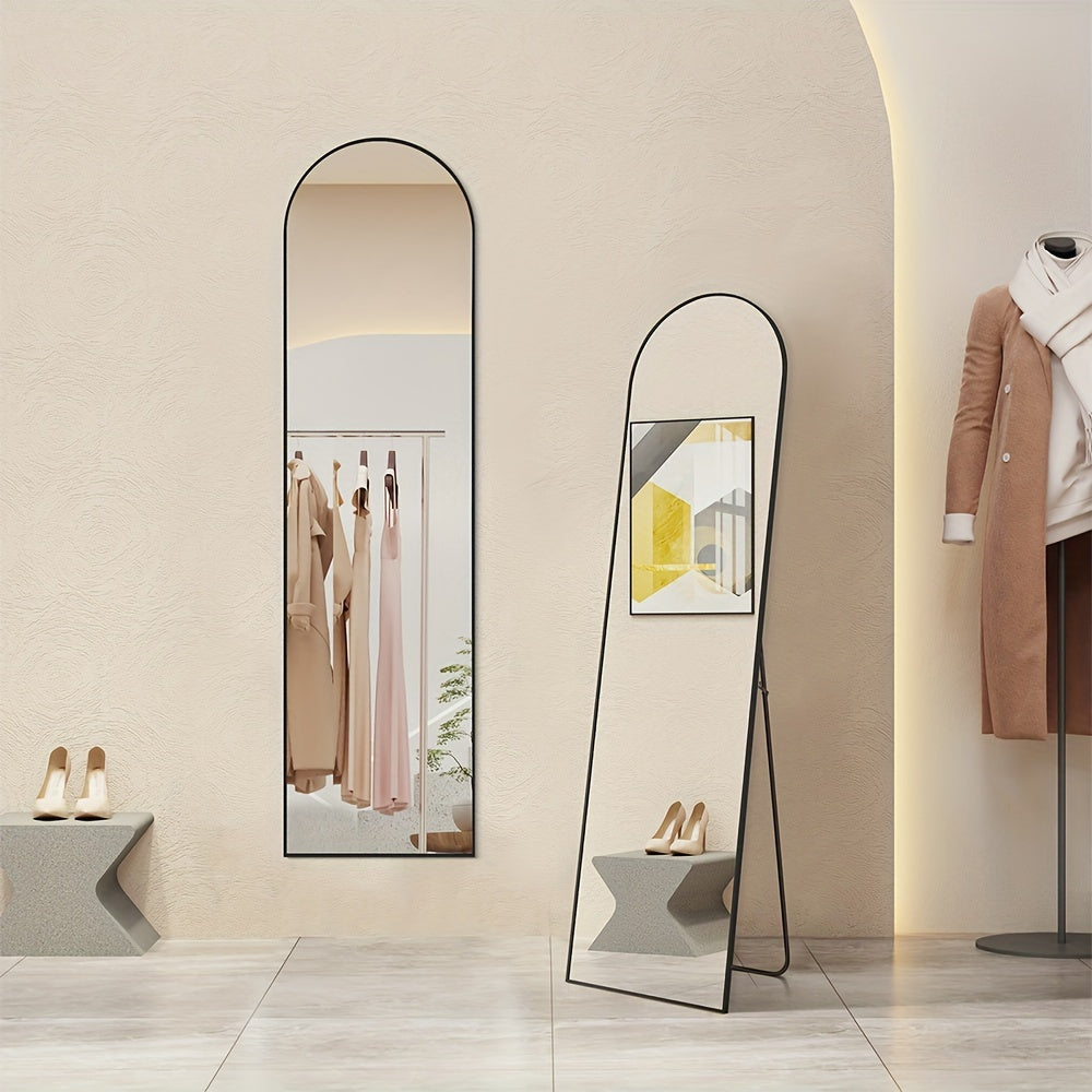 Arched Full Length Mirror Full Body Mirror Floor Mirror Standing Hanging or Leaning Wall, with Stand Aluminum Alloy Thin Frame for Bedroom Cloakroom