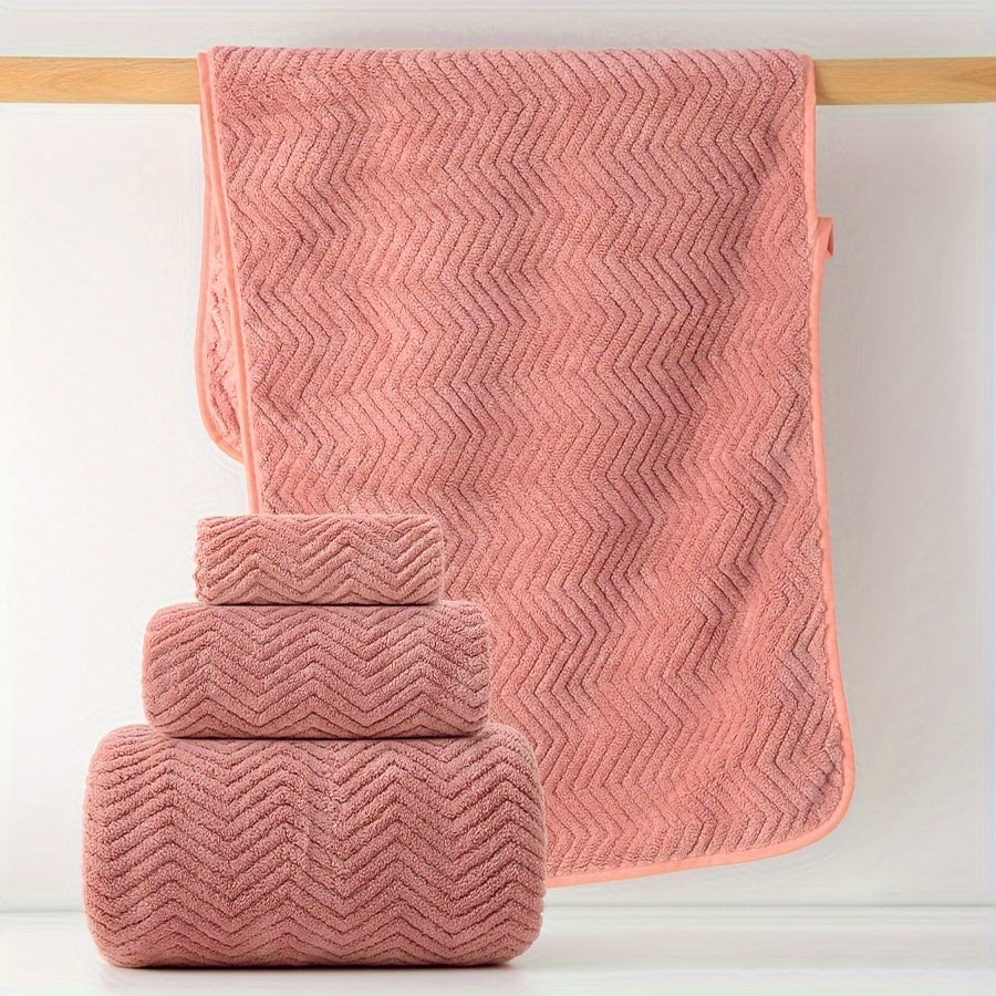 Premium 3pcs-Pleated Towel Set-1 Square Towel + 1 Towel + 1 Bath Towel, Skin-friendly, Soft, Good Drying Effect, Hook for Hanging and Drying, Universal Bath Set Suitable for Home Bathrooms, Beauty Salons, Hotels, Swimming and Water Play Scenes