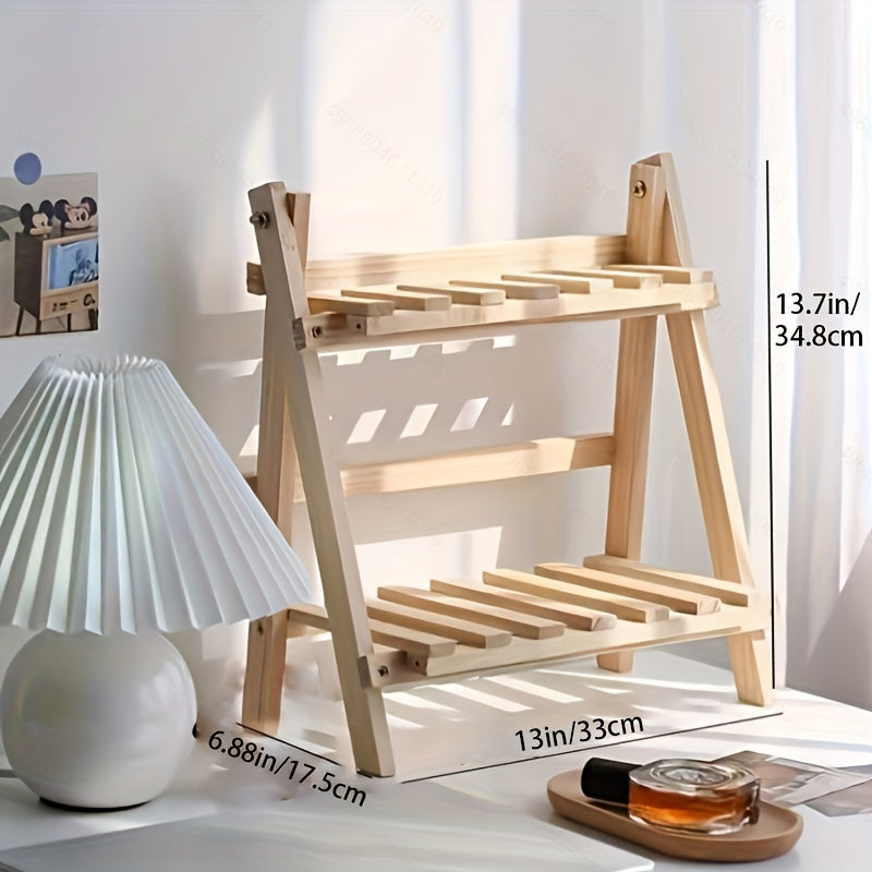 1pc 2-Tier Wooden Trapezoidal Desk Organizer Shelf, Desktop Storage Rack for Dorm, Home, Office, Stylish Decoration