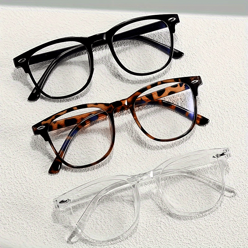 3pcs Retro Lightweight Round Frame Clear Lens Glasses - Fashionable & Versatile, With Blue Light Blocking