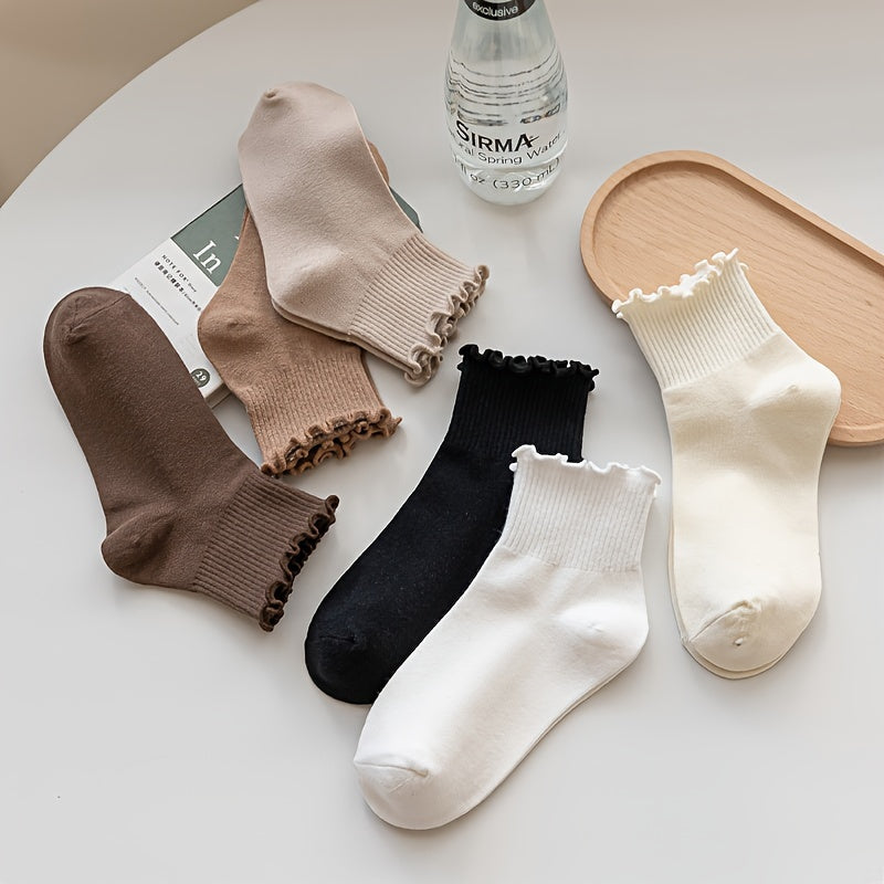 6 Pairs Ruffle Socks, Women's Sweet & Comfy Short Socks