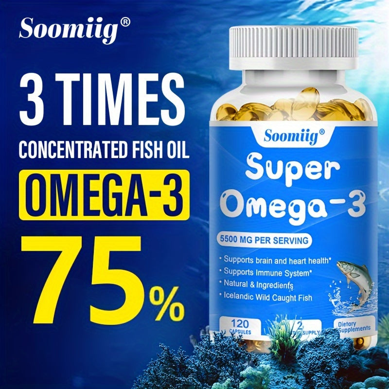 Fish Oil Softgels - Omega 3 Supplement 5500 Mg Per Serving - 1200 Mg EPA + 900 Mg DHA + Krill Oil 600 Mg - 120 Softgels