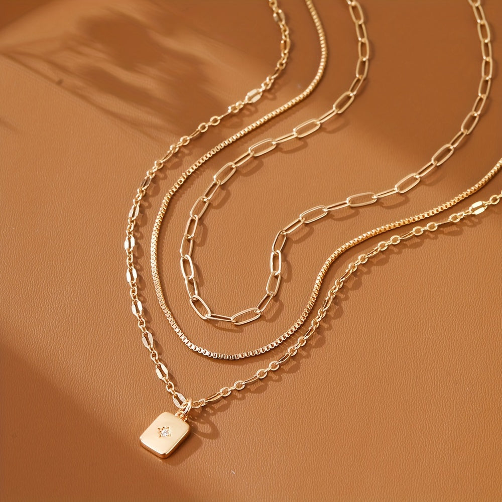Elegant 3pcs Vintage Necklace Set with Sparkling Cubic Zirconia Pendants - Perfect for Everyday & Vacation Wear, Durable Copper Jewelry, Ideal Gift for Women