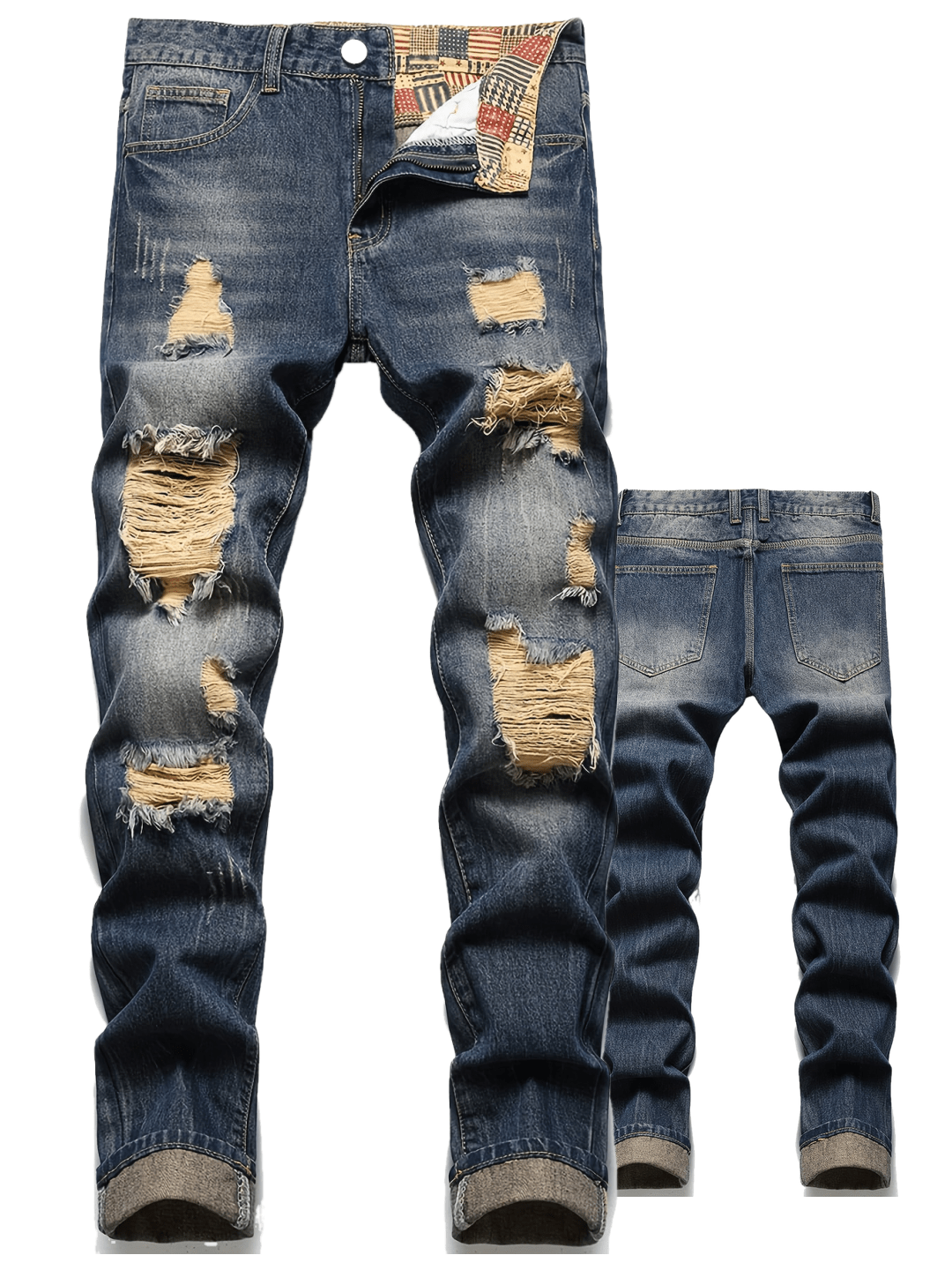 Men's Distressed Ripped Slim Fit Denim Jeans, Streetwear Casual Pants for Daily Wear