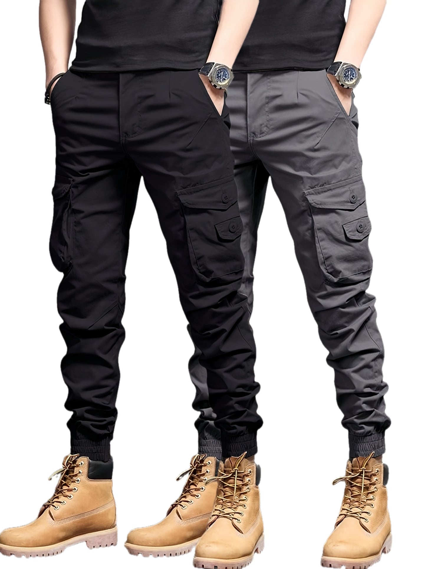 Men's Tapered Joggers with Multi Pockets, Chic Street Style Cargo Pants