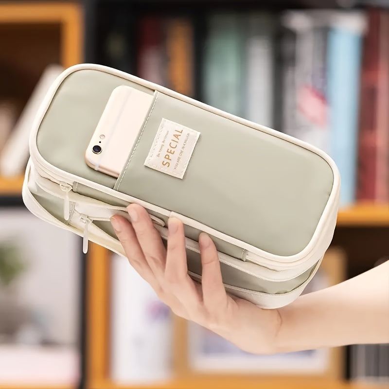 Large Capacity Double-Layer Pencil Case for Students, Adults Simple Multifunctional Pencil Bag