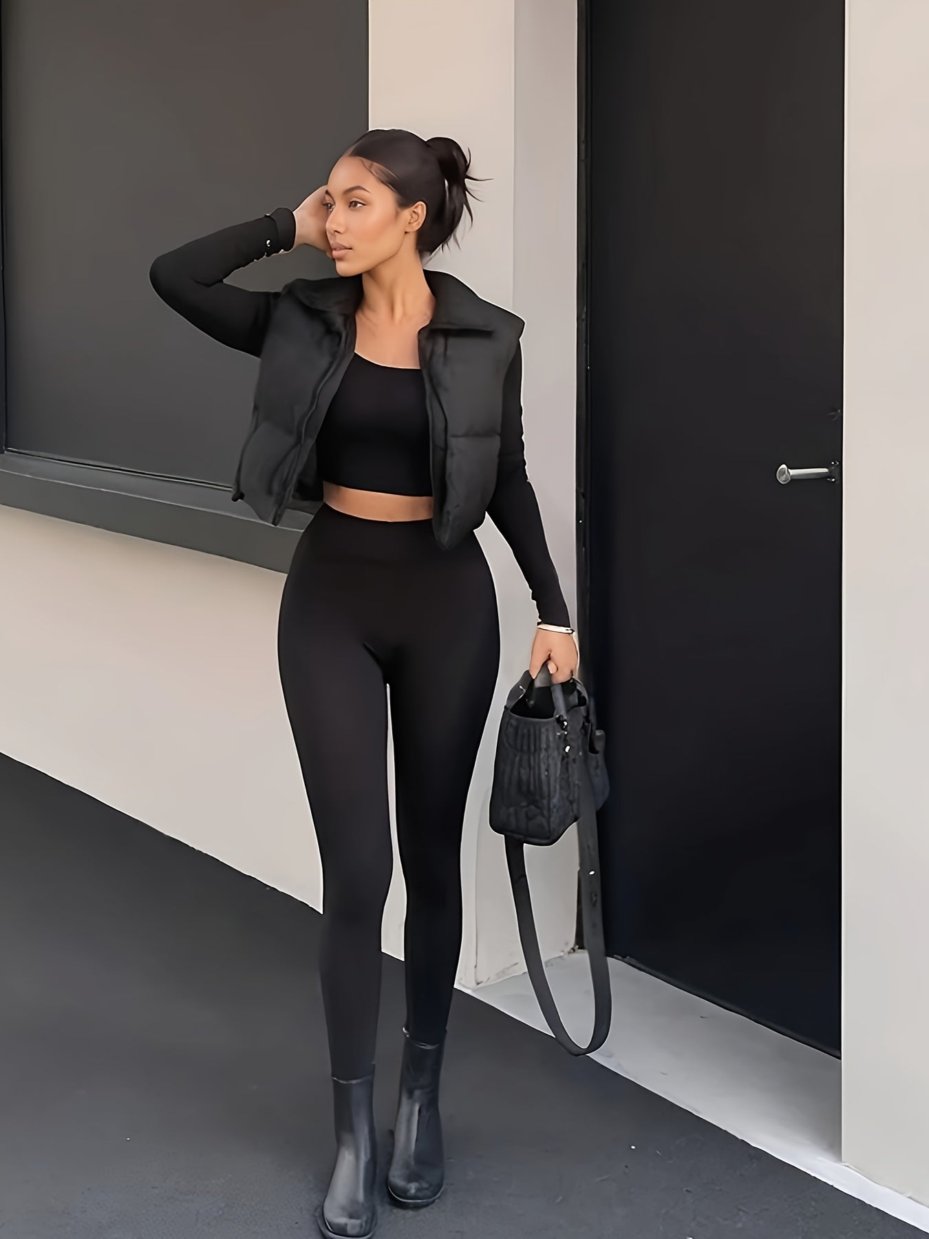 High Neck Vest, Casual Zipper Sleeveless Warm Vest, Women's Clothing