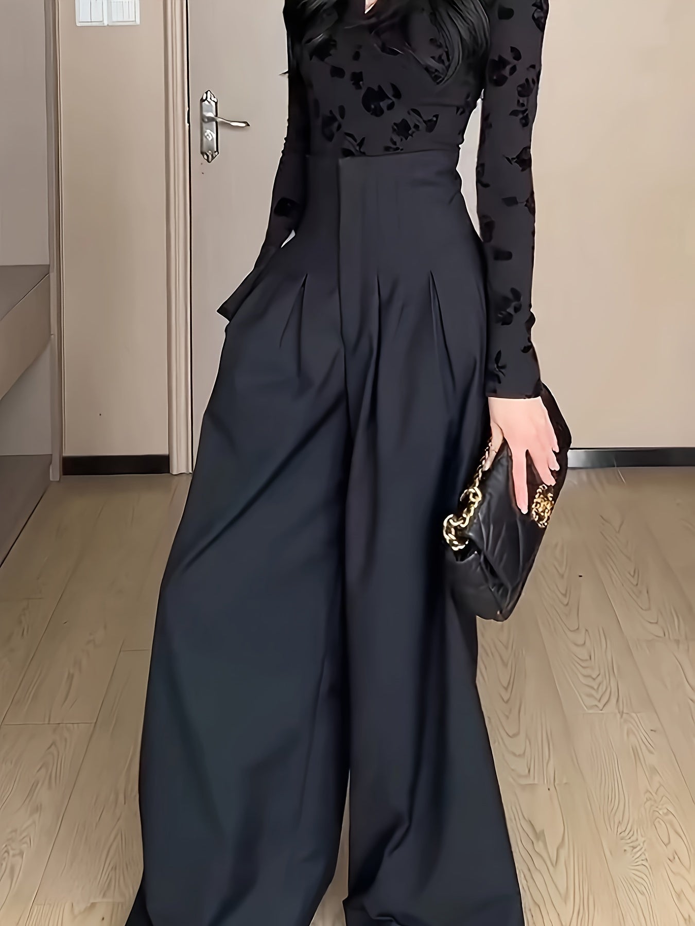 Milan Style Slant Pockets Wide Leg Pants, Elegant Tucked High Waist Loose Pants For Spring & Summer, Women's Clothing