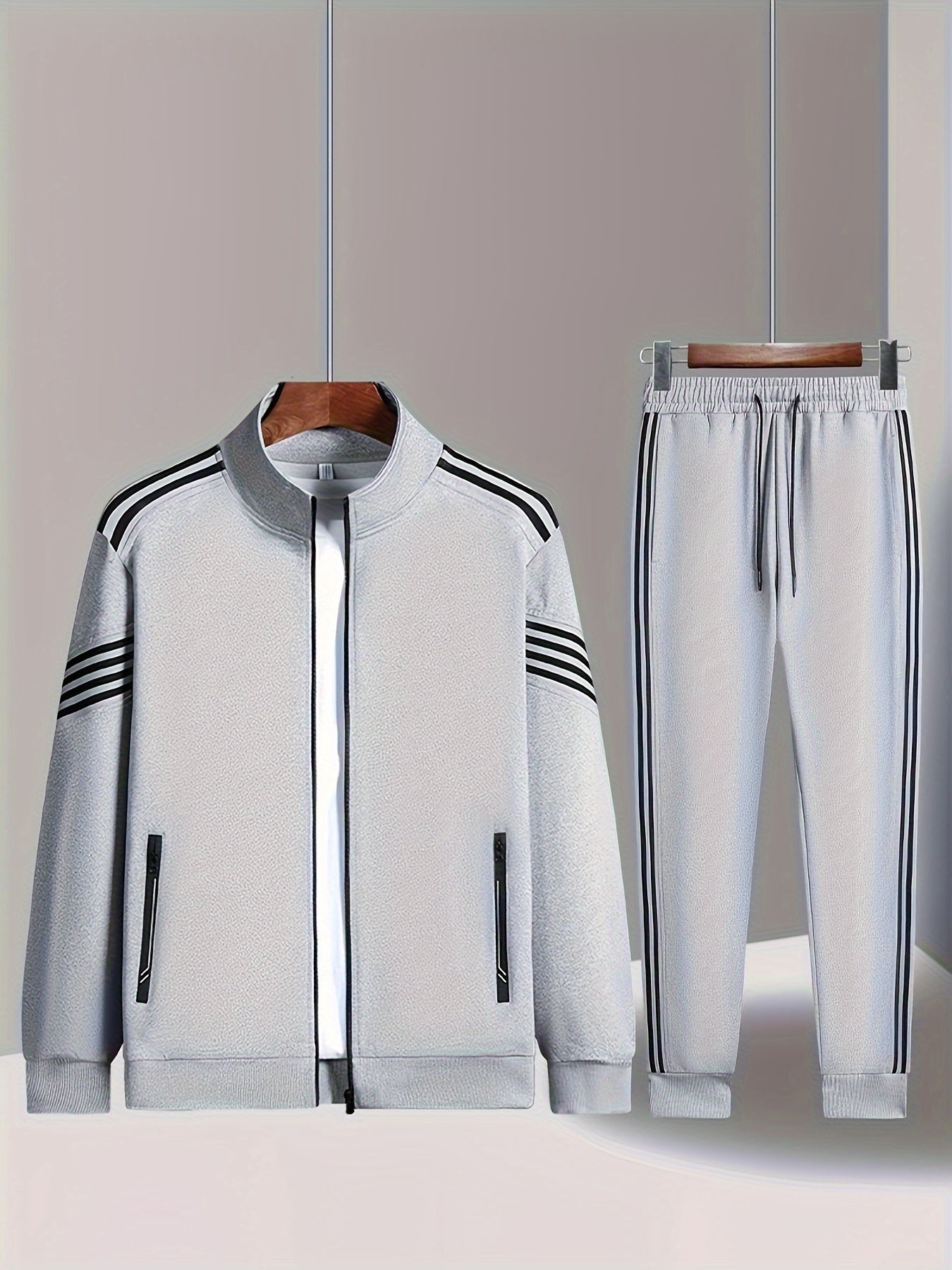 Men's Athletic Tracksuit Set - Comfortable Full Zip Jacket & Drawstring Jogger Pants - Versatile Sportswear, Ideal For Gym, Running, Casual Wear