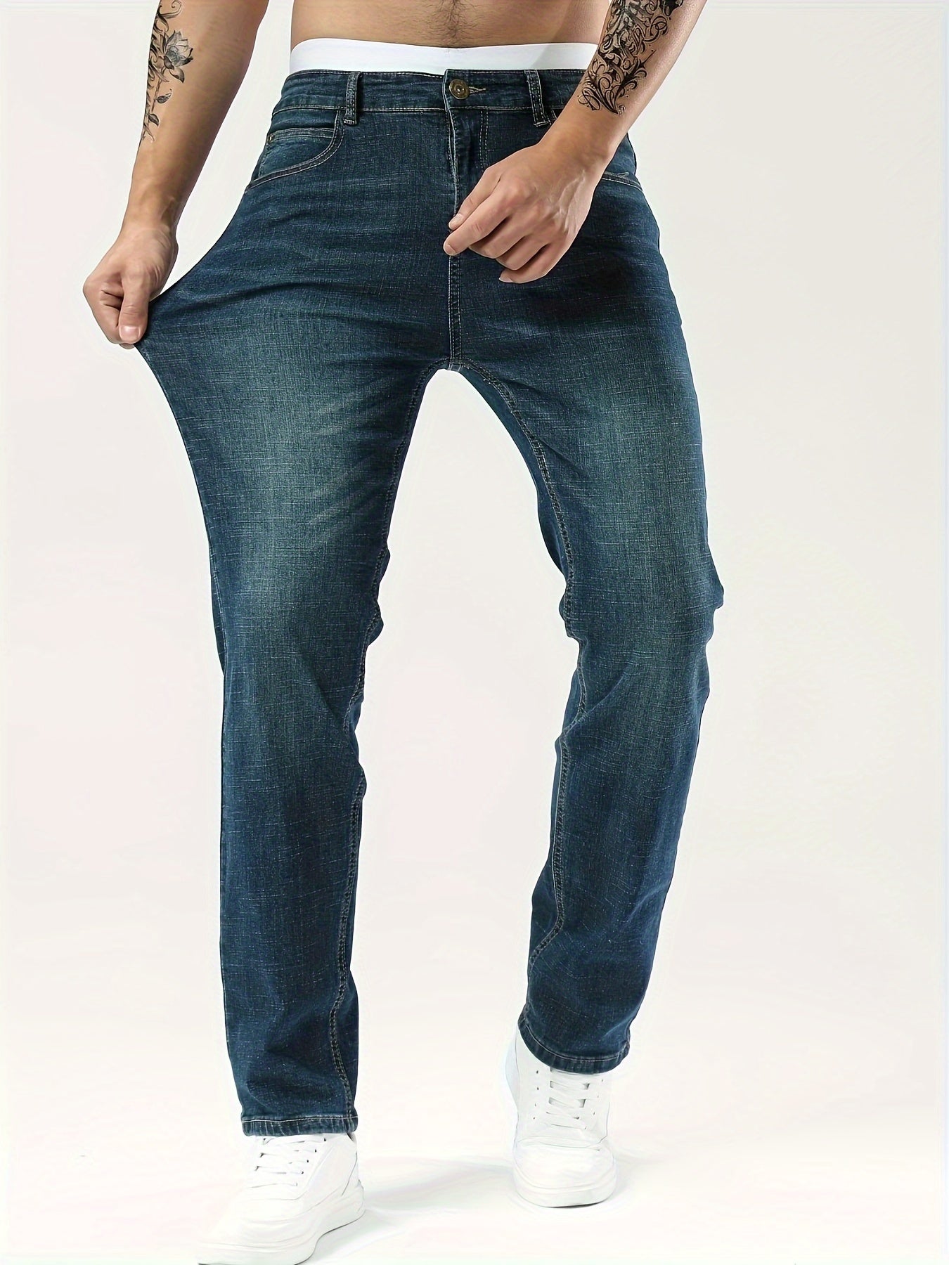 Men's Chic Straight Leg Stretch Jeans - Casual All-Match Style