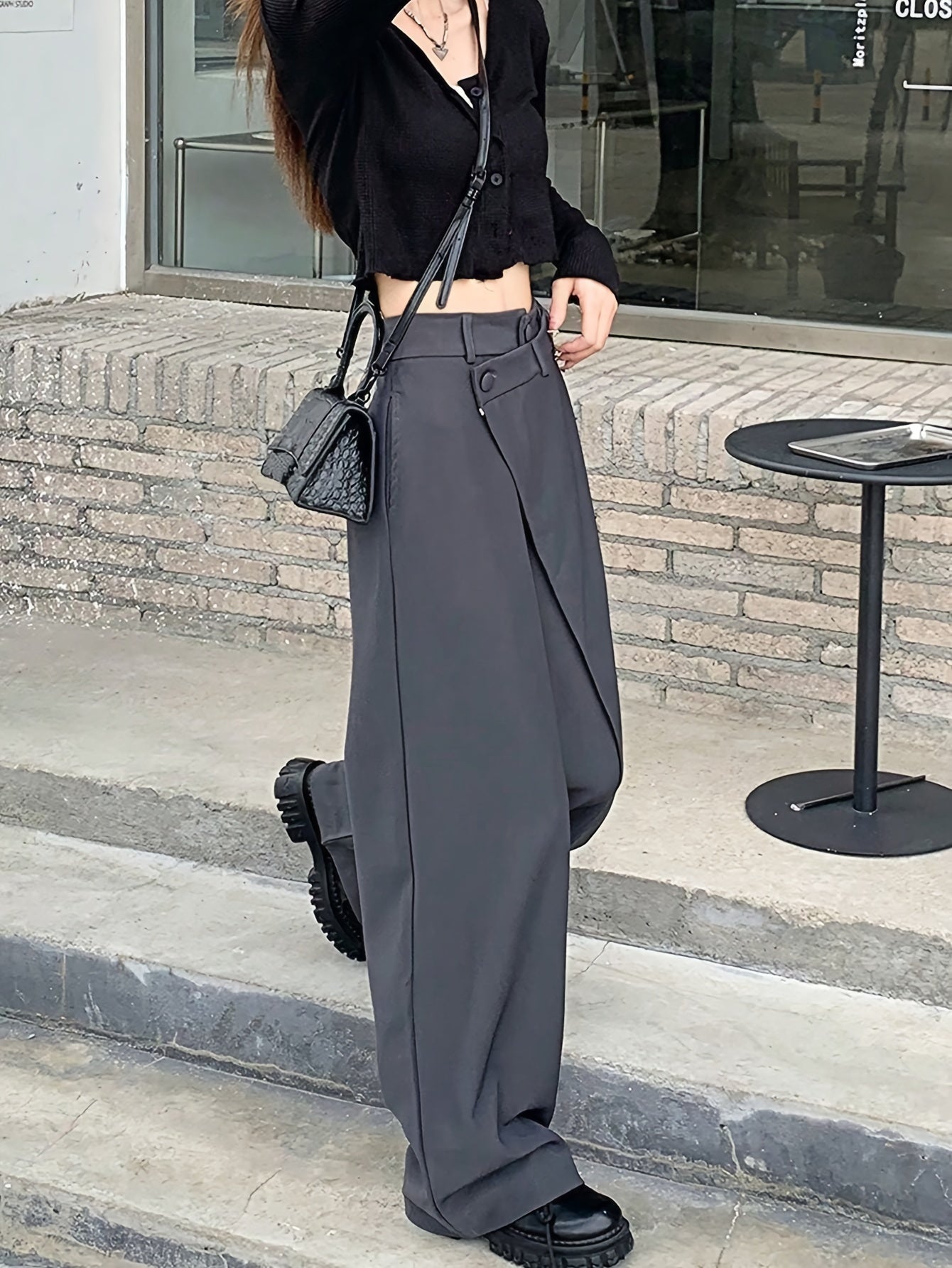 Asymmetrical High Fashion Wide Leg Pants, Casual Loose Pants For Spring & Summer, Women's Clothing