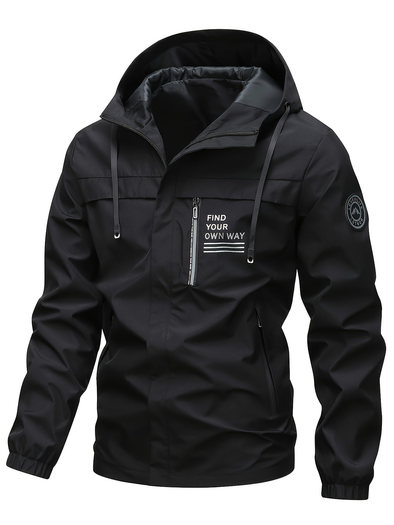 Men's Waterproof Hooded Jacket - Casual Outdoor Windbreaker with Zipper Pockets, Machine Washable