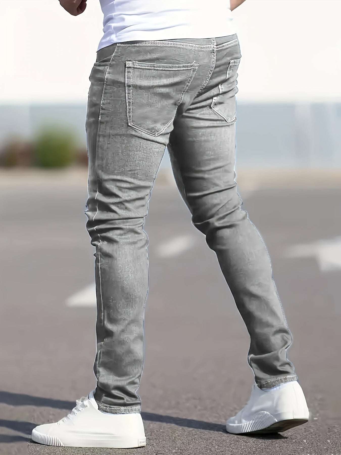 Men's Casual Skinny Fit Distressed Jeans, Men's Versatile Street Style Denim Pants For All Seasons