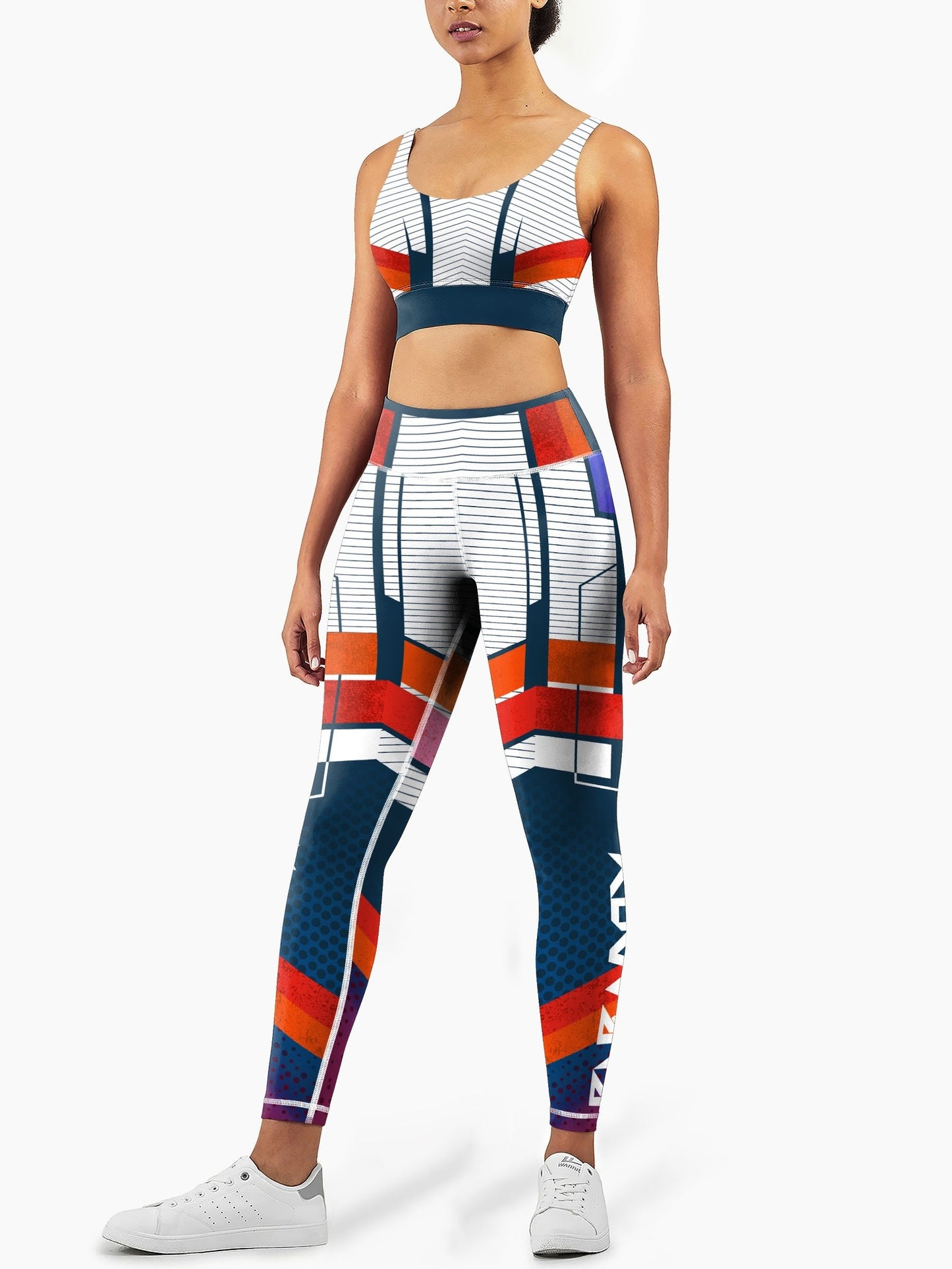 Women's Stylish 2 Pc High-waisted Elastic Color-block Yoga Sports Set