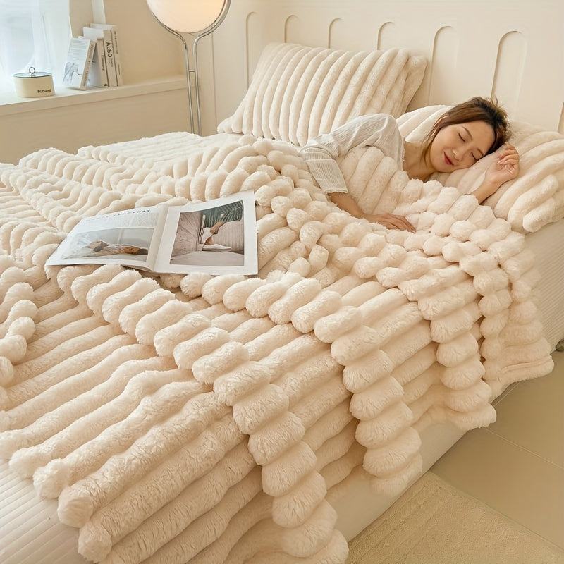 Luxury Faux Rabbit Fur Throw Blanket - Soft, Warm & Cozy for Couch, Bed, Office, and Travel - Versatile All-Season Gift, Christmas present, Great Gift Idea in various colors