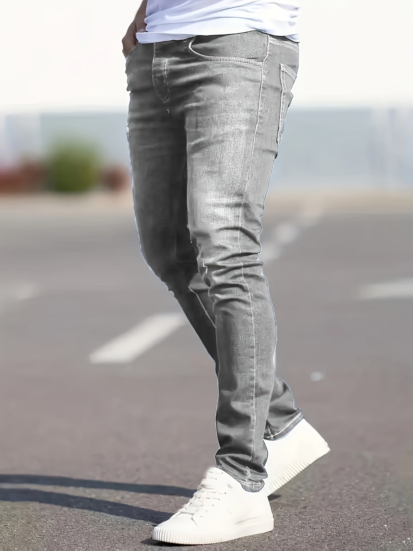 Men's Casual Skinny Fit Distressed Jeans, Men's Versatile Street Style Denim Pants For All Seasons