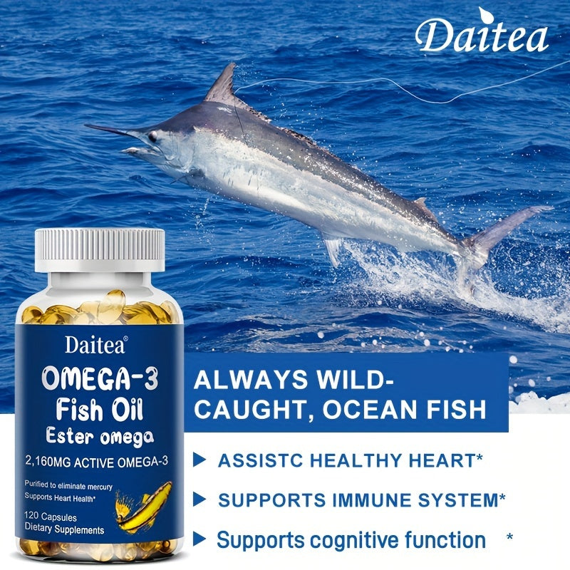 Omega 3 Fish Oil Supplement - 3600mg Per Serving - 1296mg EPA & 864mg DHA & 2160mg Omega 3 - Support Heart & Brain - 120 Softgels