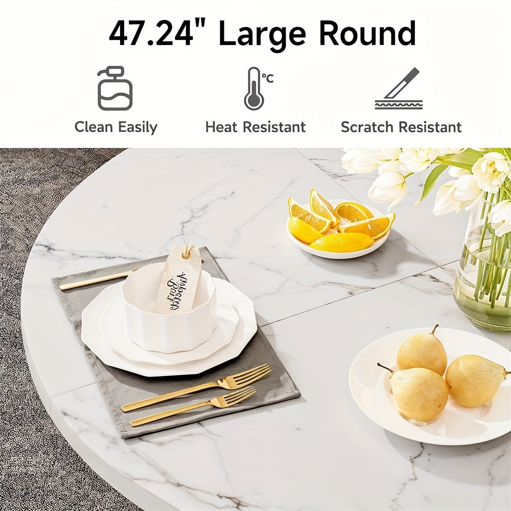 Modern Round Dining Table for 4, Gold Base, Elegant Dining Set
