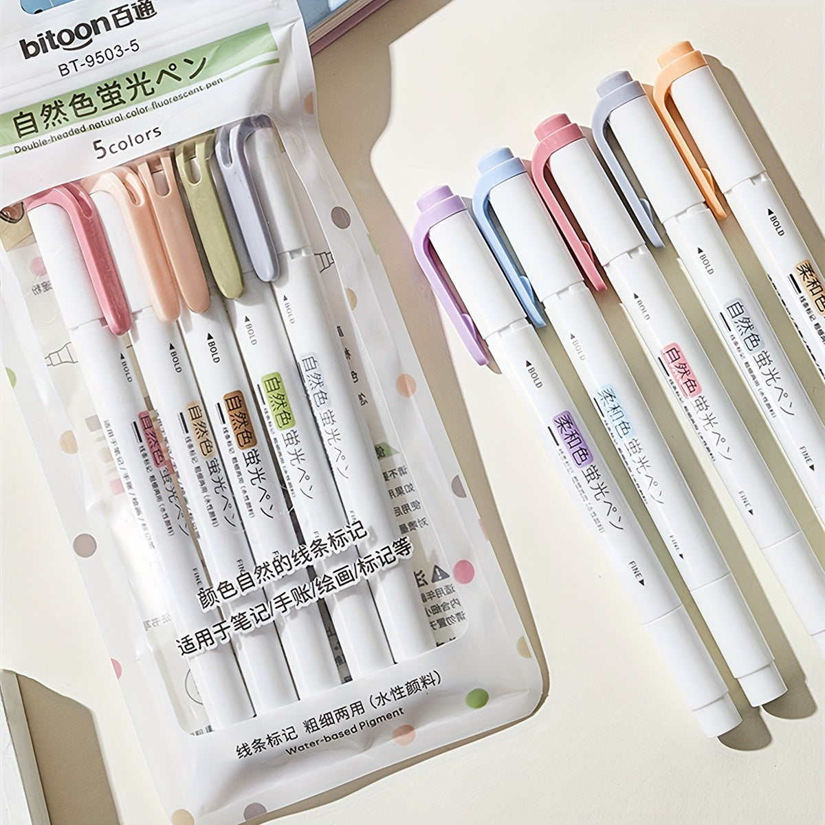 5pcs Dual-Tip Morandi Pastel Highlighters - Eye-Friendly, Waterproof Markers for Notes & Artwork, Medium Point, Ideal for Students, Hobby, Craft
