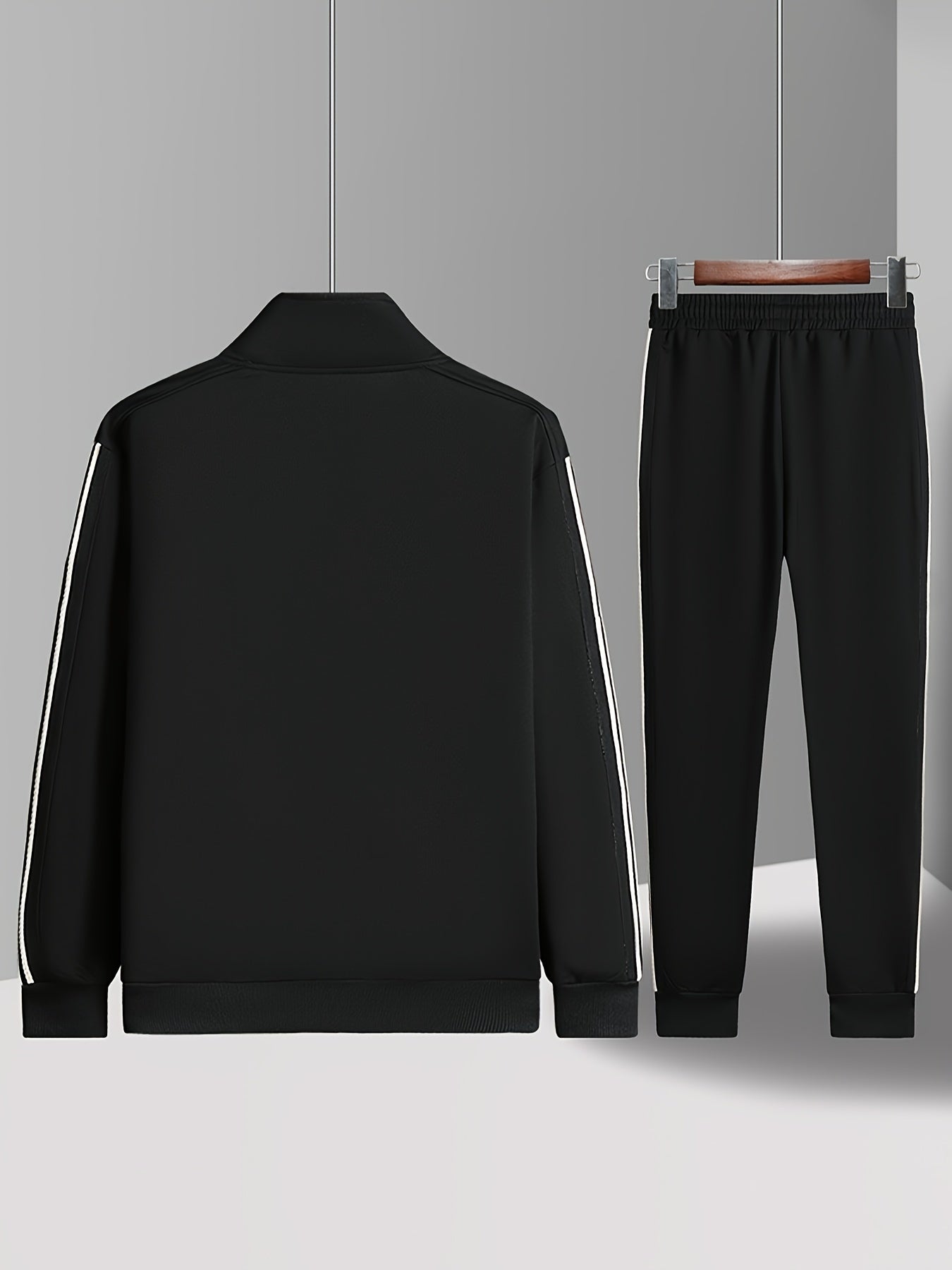 Men's Workout Set: Comfortable Full-Zip Jacket with 9/10 Length Pants, Elastic Waistband, and Long Sleeves - Perfect for Gym Workouts and Running