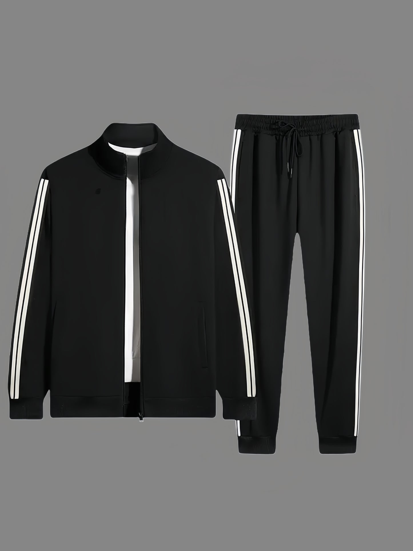 Men's Workout Set: Comfortable Full-Zip Jacket with 9/10 Length Pants, Elastic Waistband, and Long Sleeves - Perfect for Gym Workouts and Running