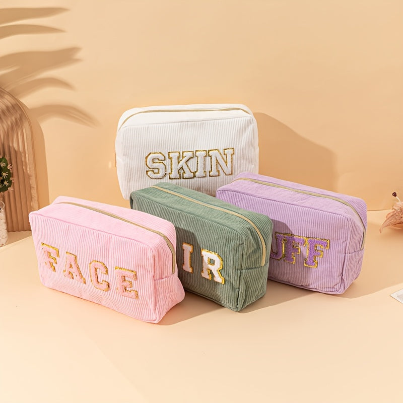 4pcs 4-Piece Set of Cute Cartoon Corduroy Makeup Bags, Large Capacity, Machine Washable Cosmetic Pouches for Women